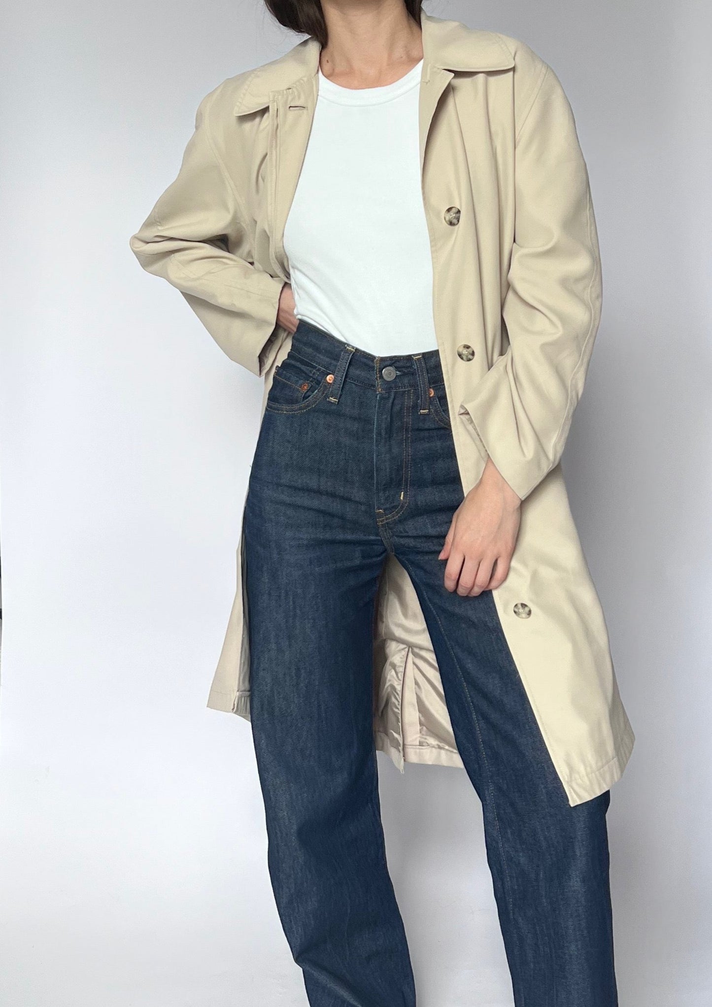 Lightweight Cream Trench Coat Jacket XS/S/M