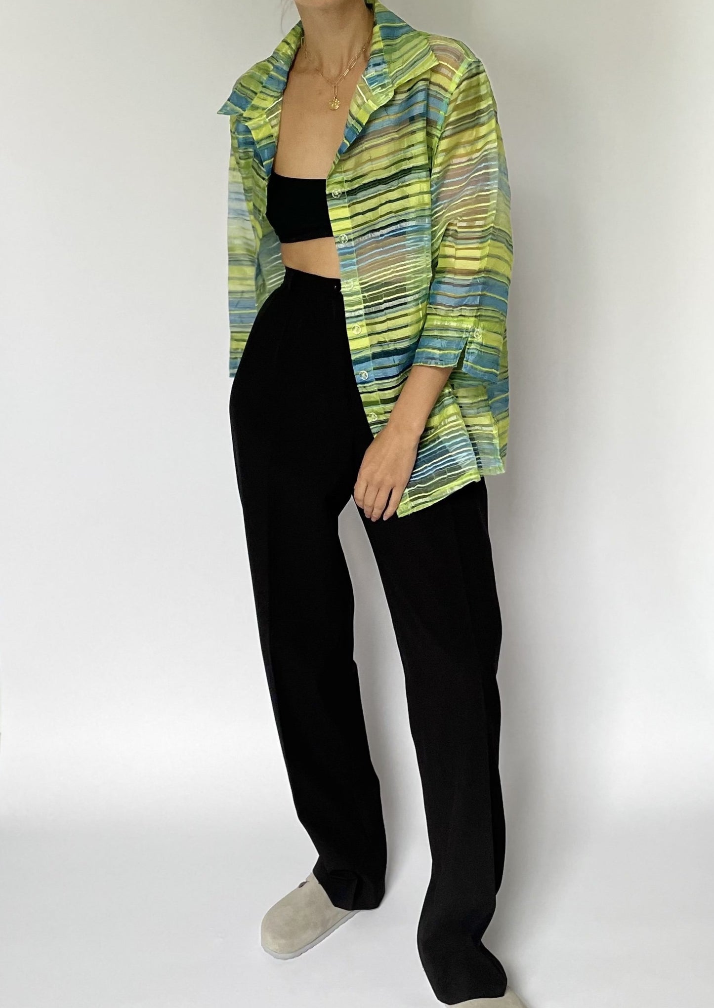 Sheer Green Striped Shirt M/L