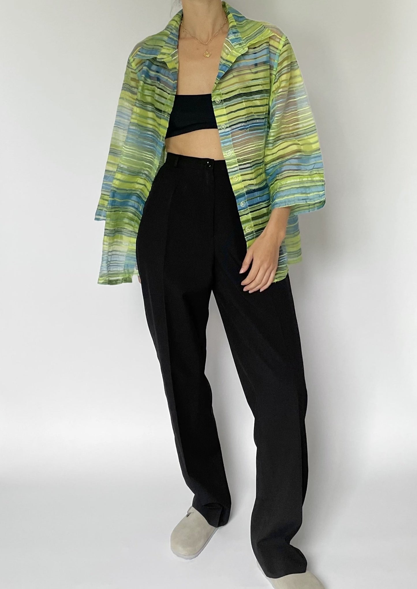 Sheer Green Striped Shirt M/L