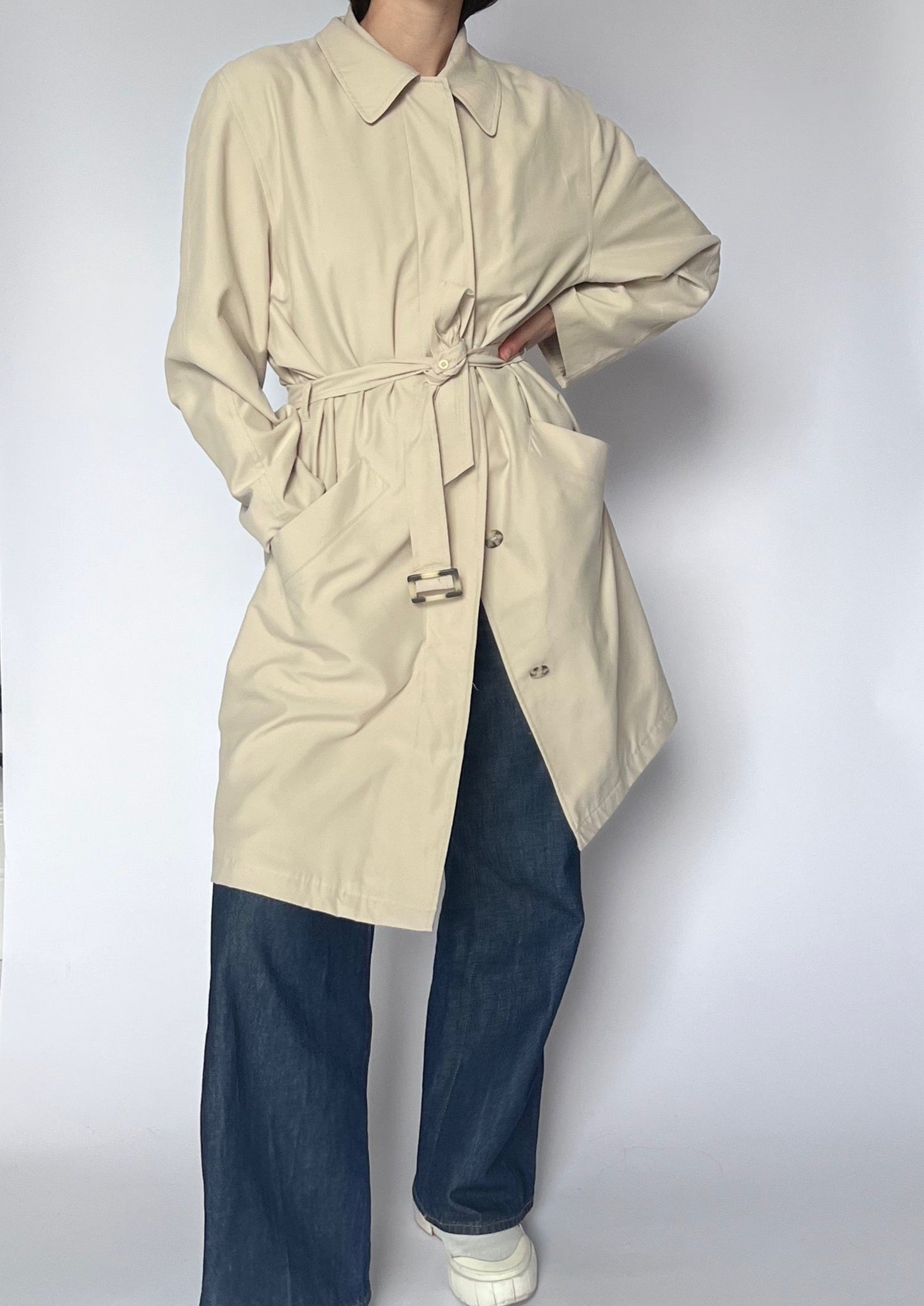 Lightweight Cream Trench Coat Jacket XS/S/M