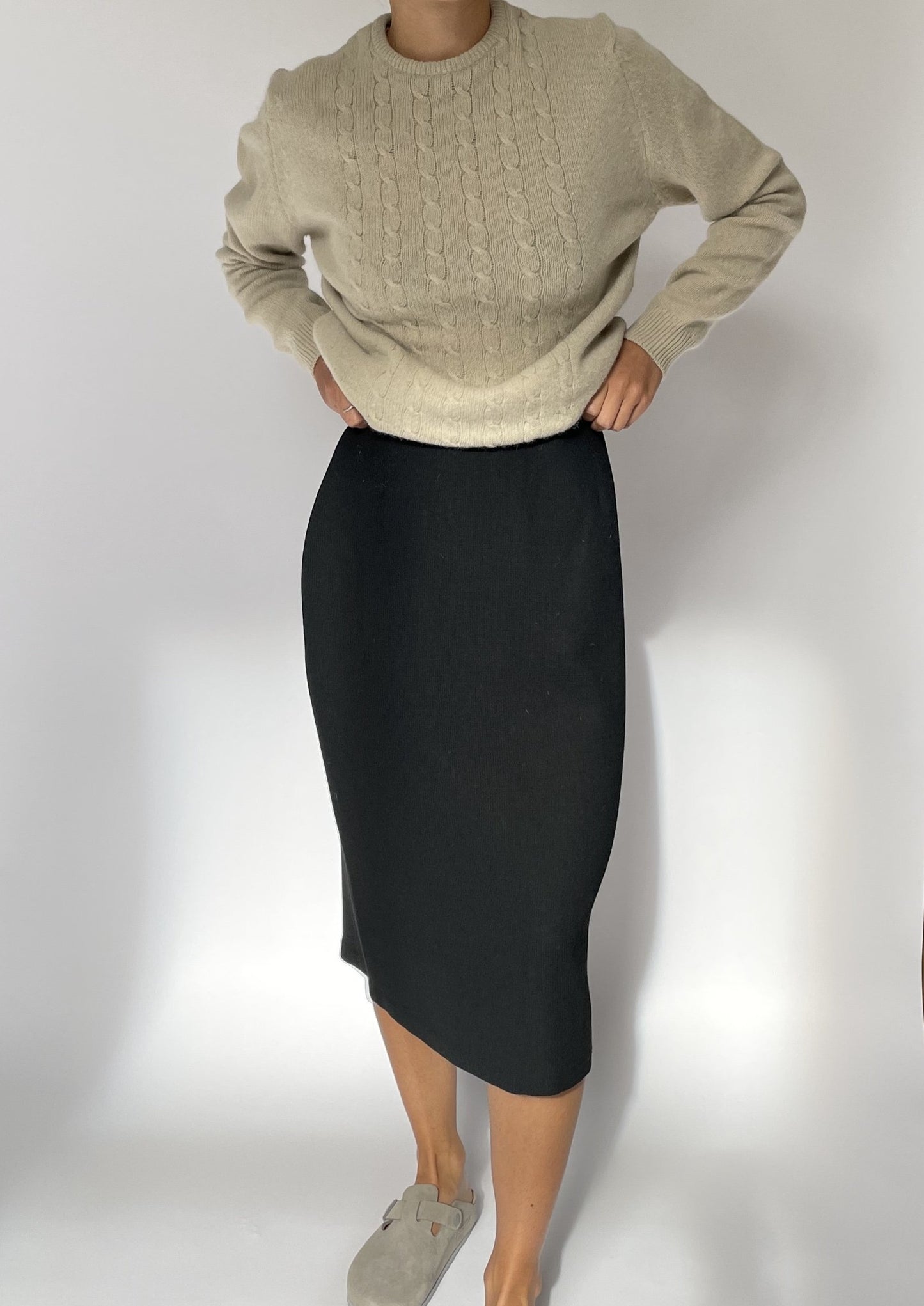 1990s Wool Midi Skirt S W 26"