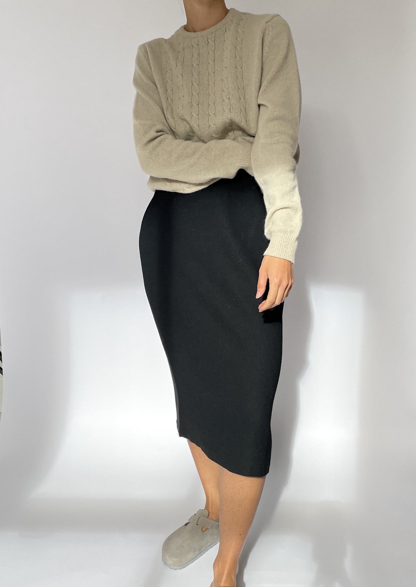 1990s Wool Midi Skirt S W 26"