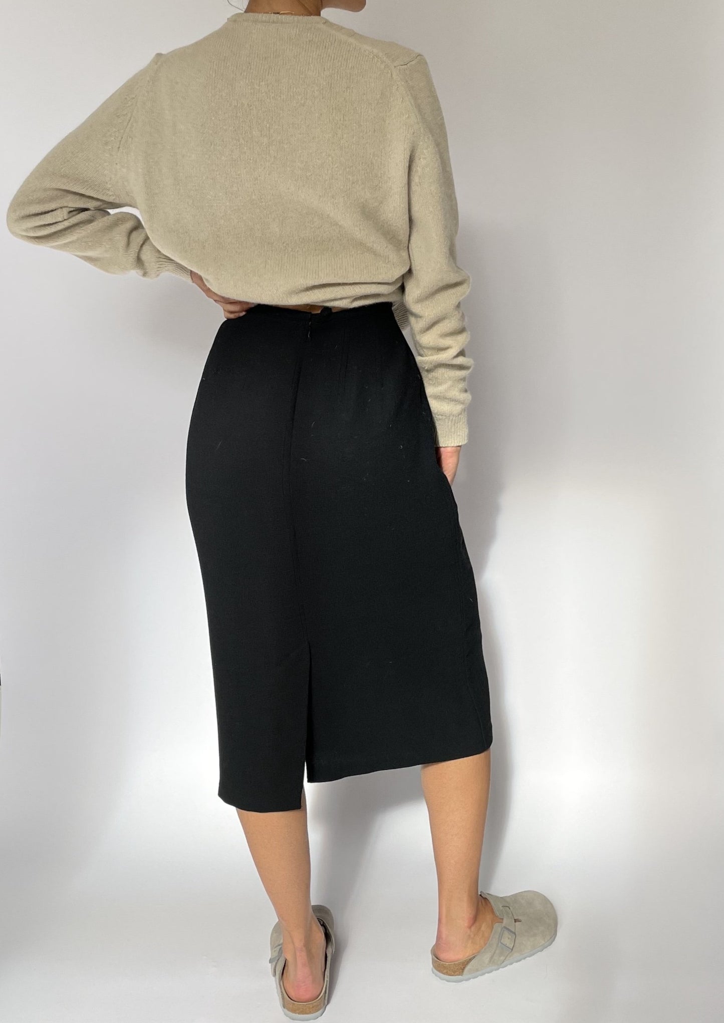 1990s Wool Midi Skirt S W 26"