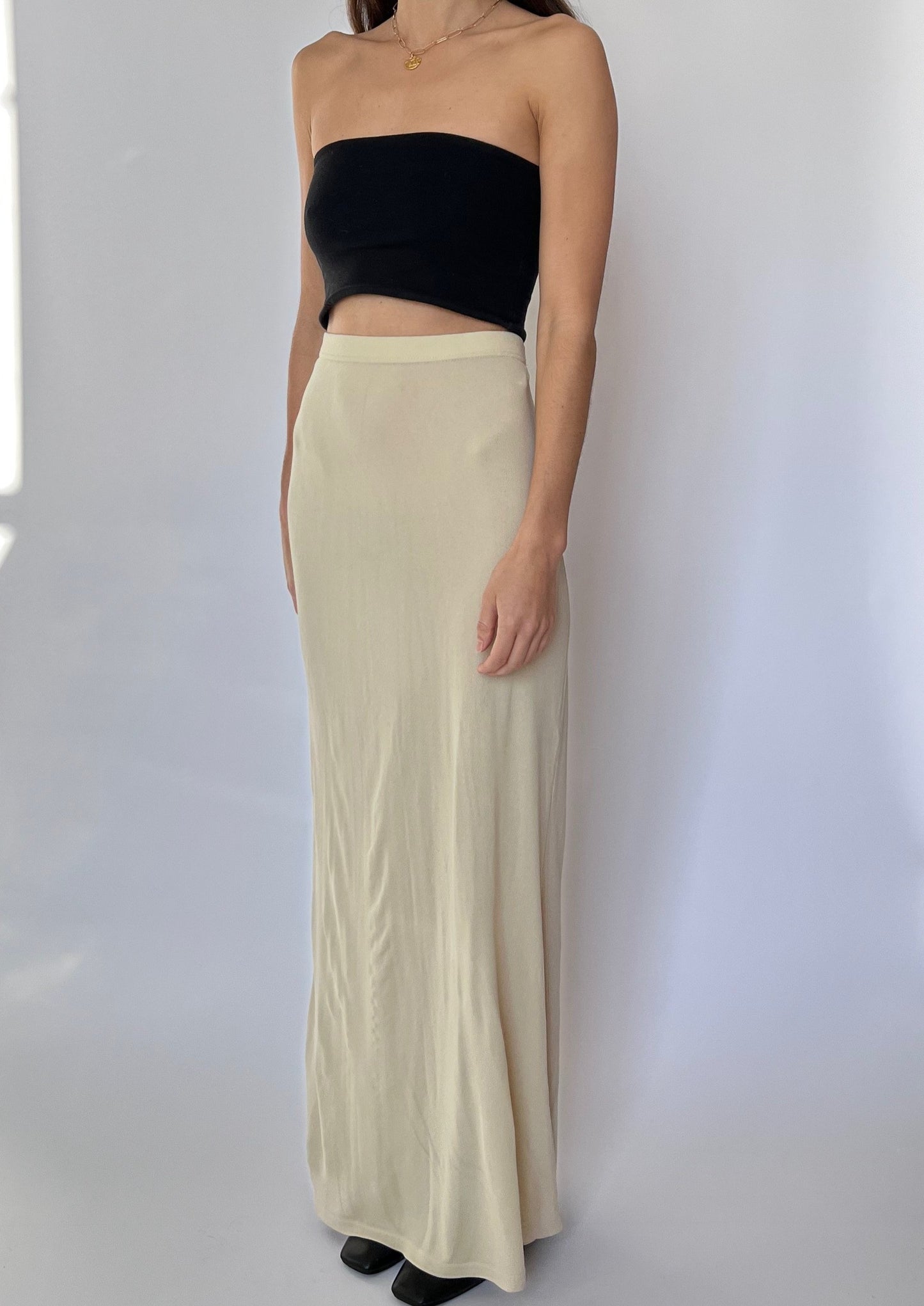 90s Neutral  Column Maxi Skirt S W'27"