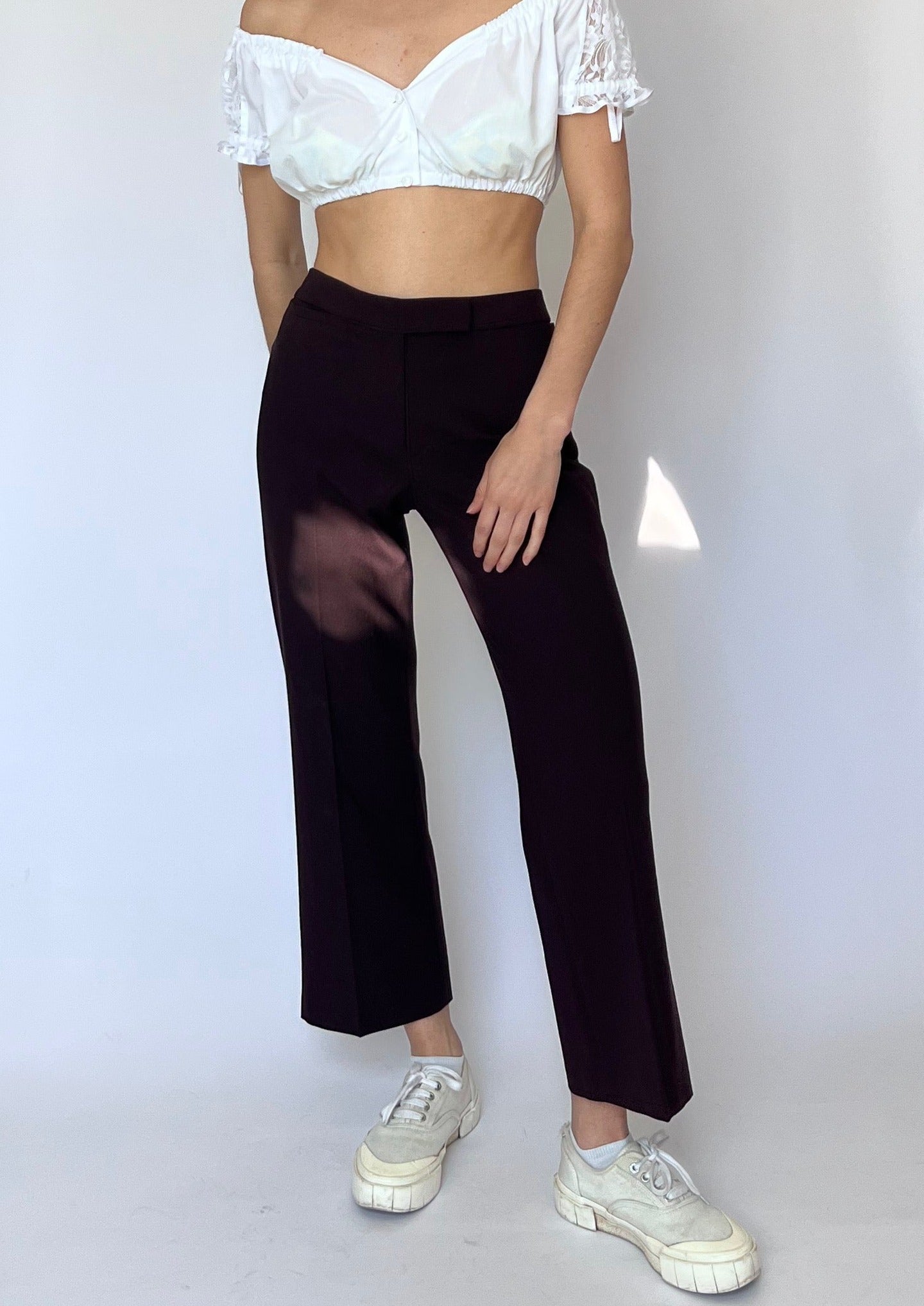 90s Brown Flared Cropped Trousers XS W'25"