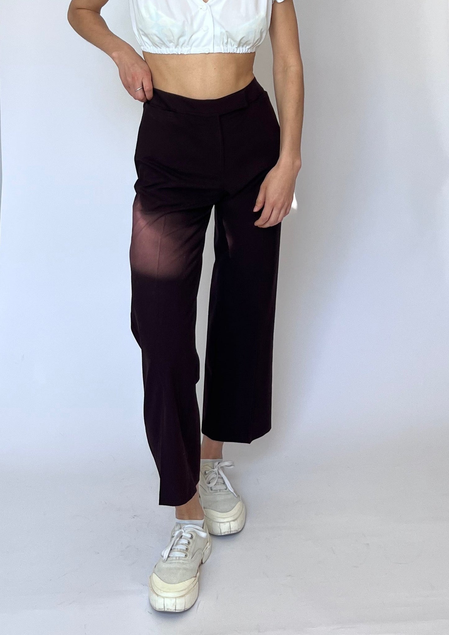 90s Brown Flared Cropped Trousers XS W'25"