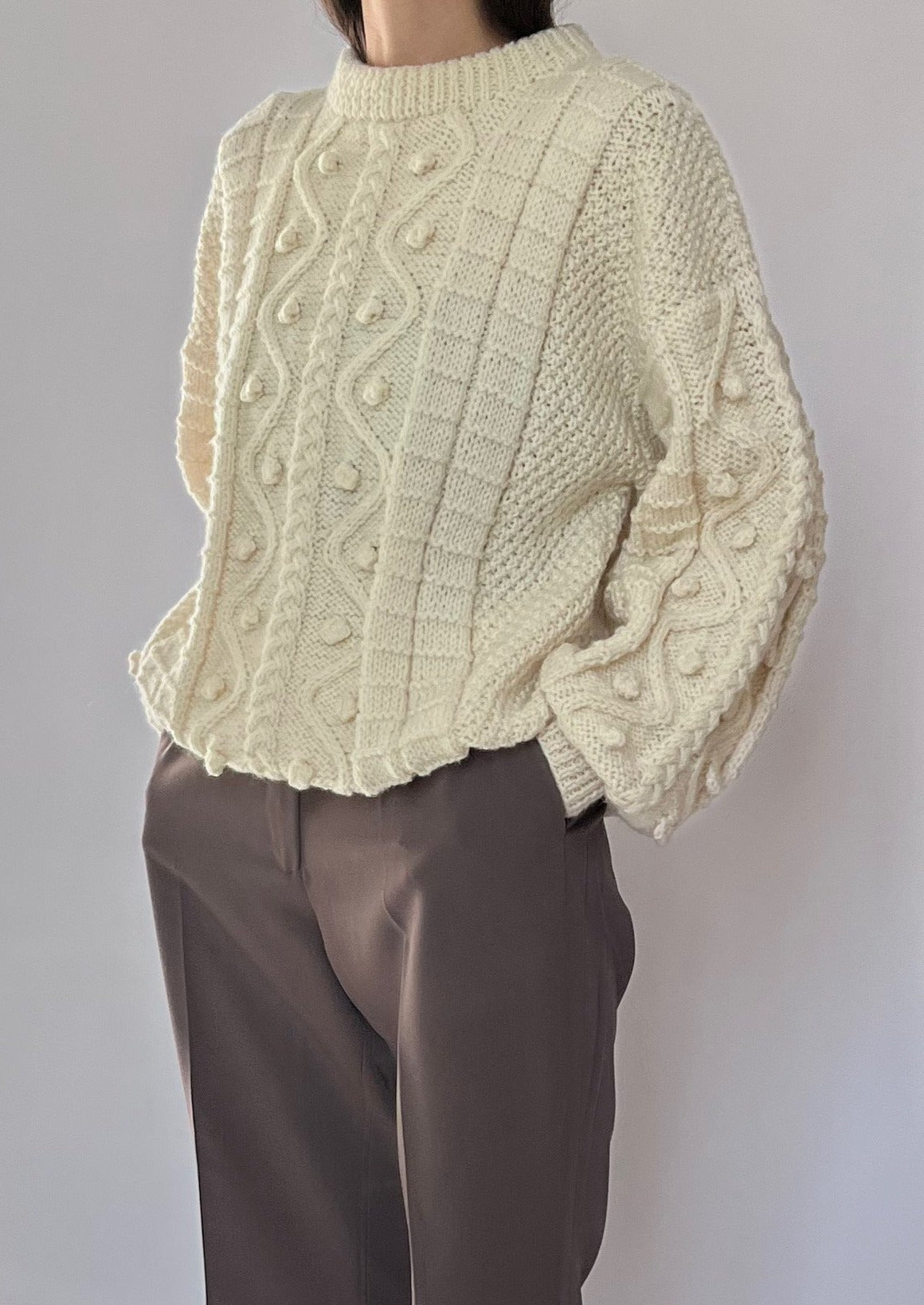 Cream Aran Knit Jumper M