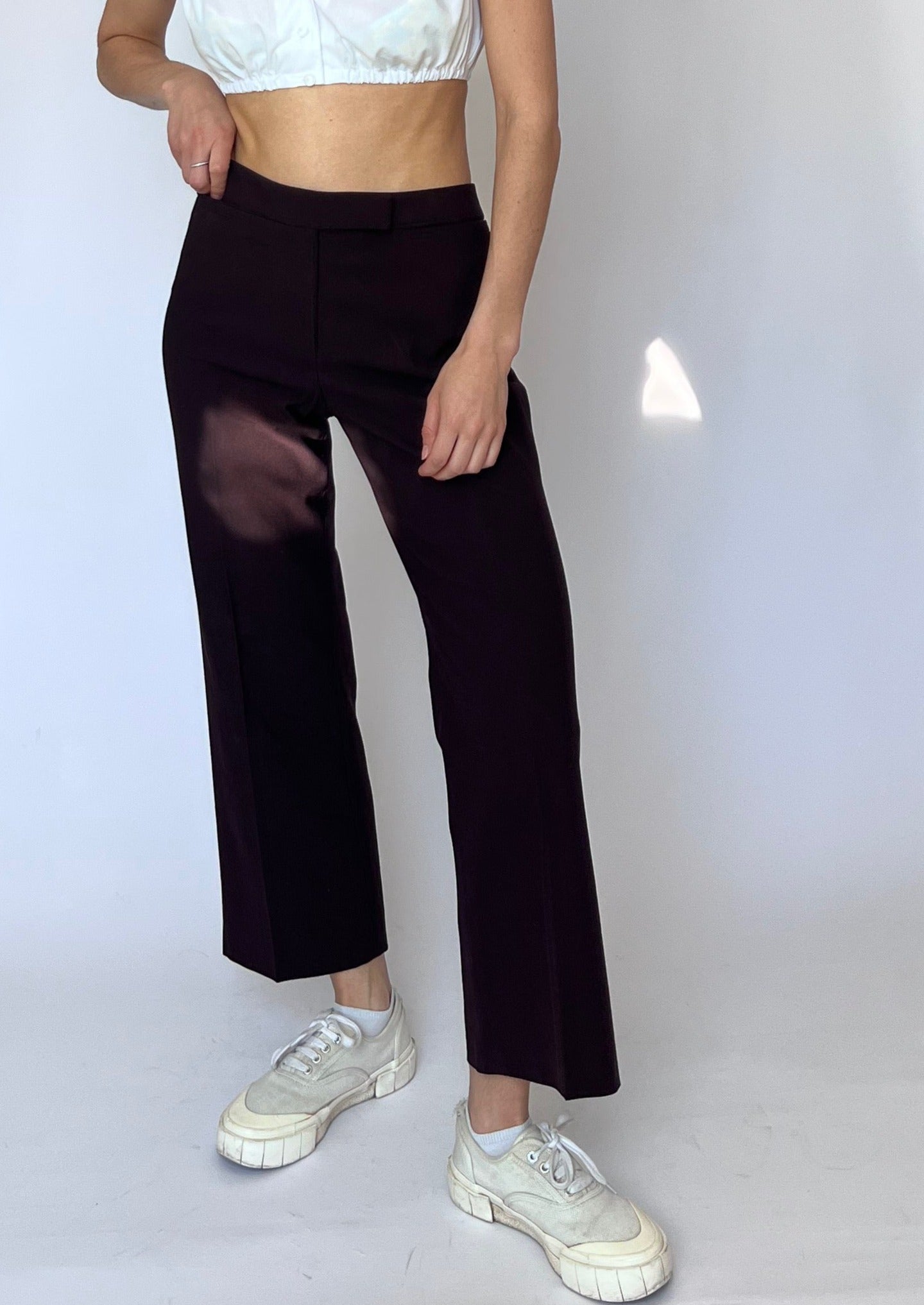 90s Brown Flared Cropped Trousers XS W'25"