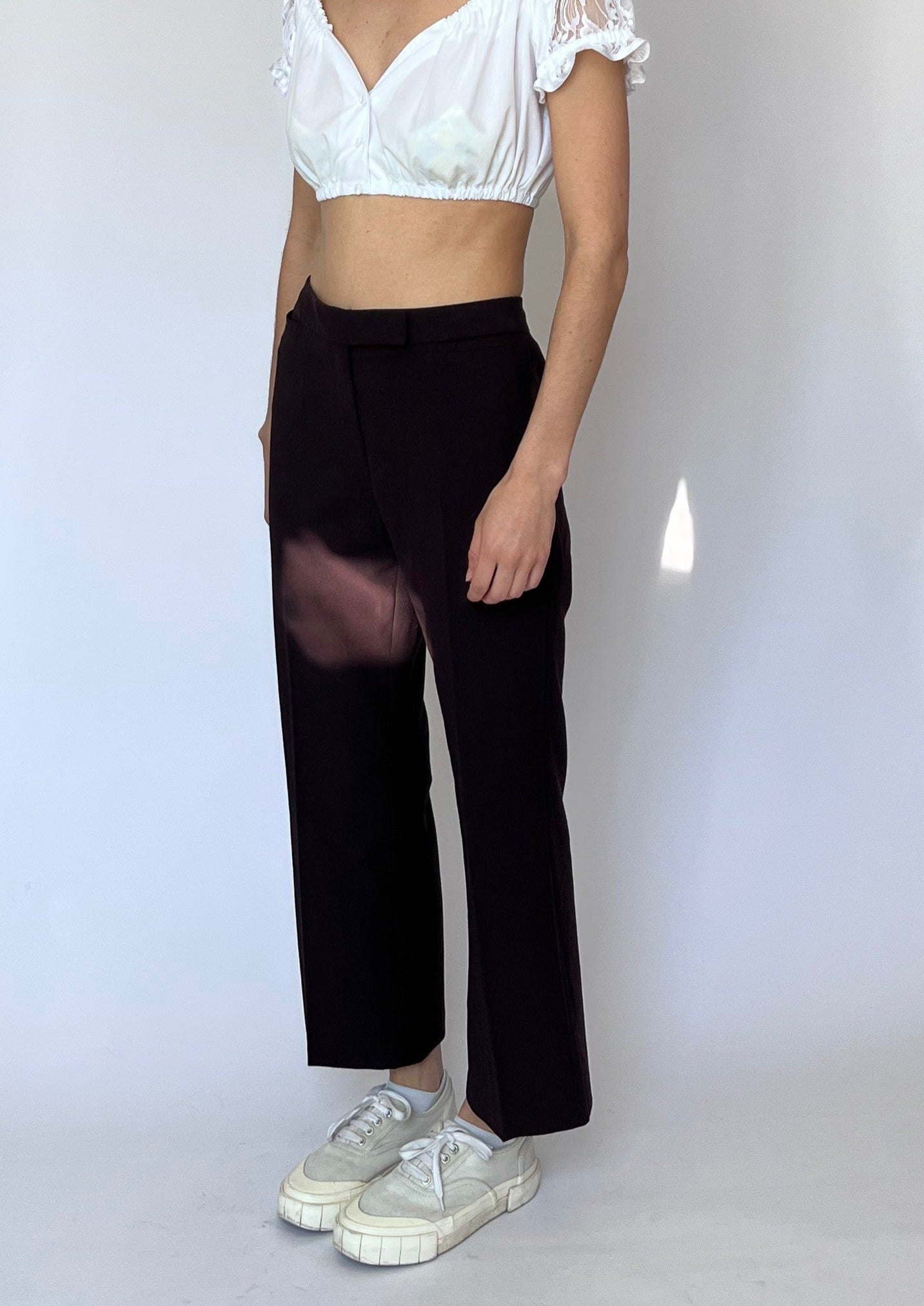 90s Brown Flared Cropped Trousers XS W'25"