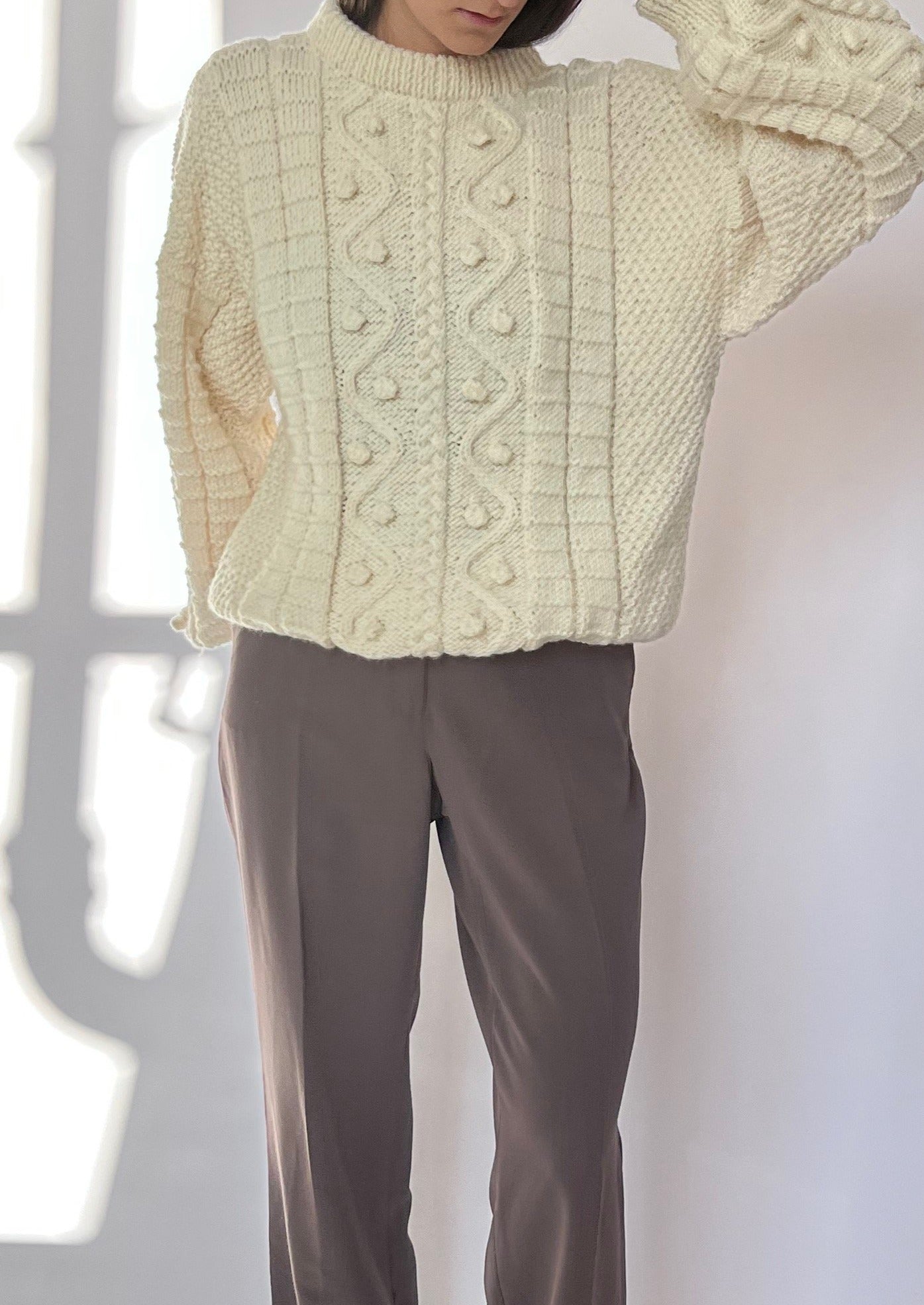 Cream Aran Knit Jumper M