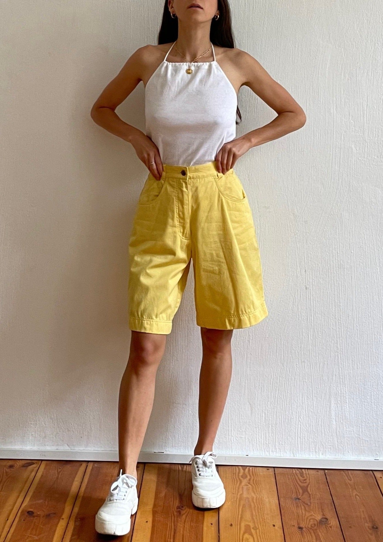 Vintage Yellow Bermuda Denim Shorts Size S Waist 26.5"