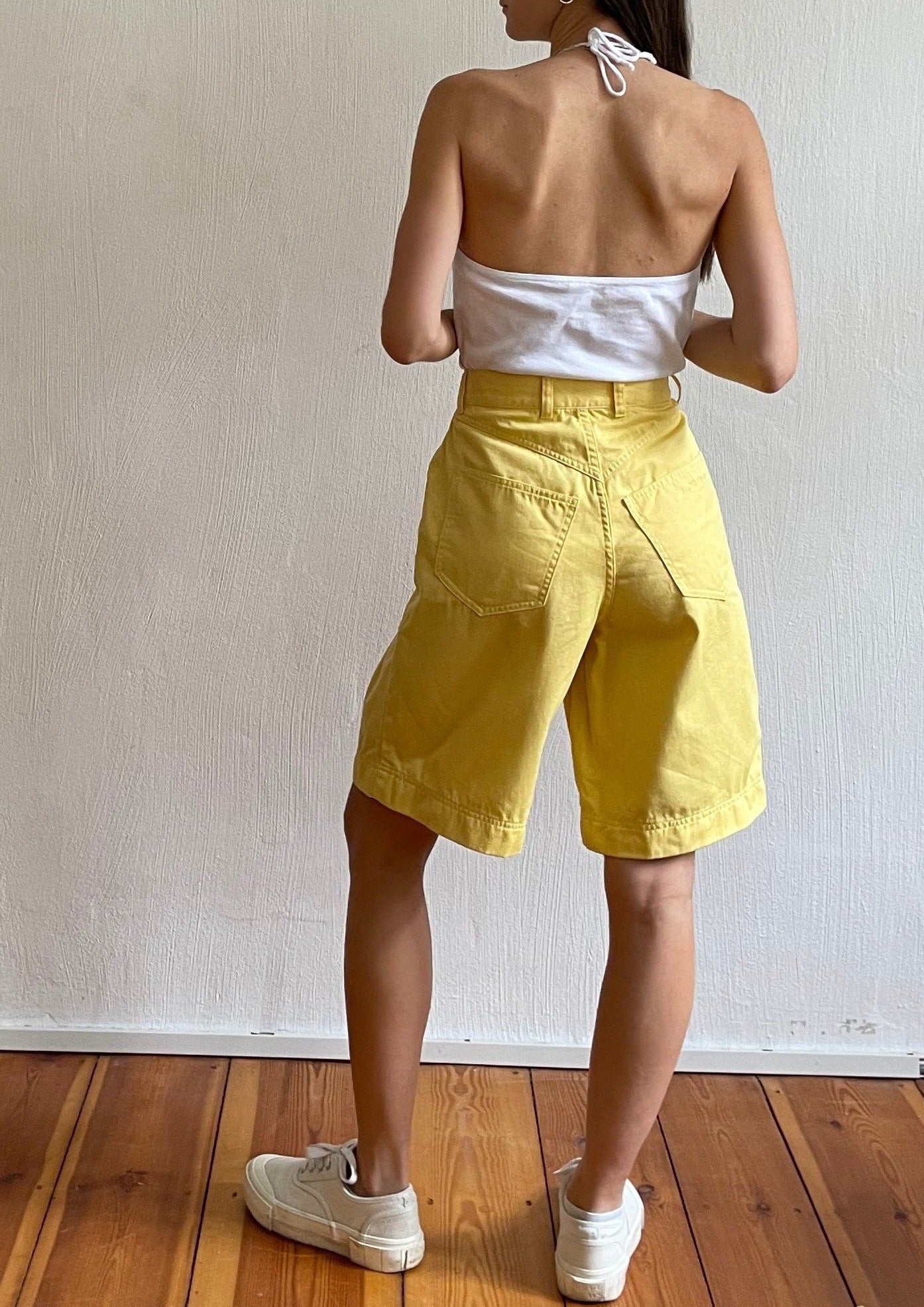 Vintage Yellow Bermuda Denim Shorts Size S Waist 26.5"