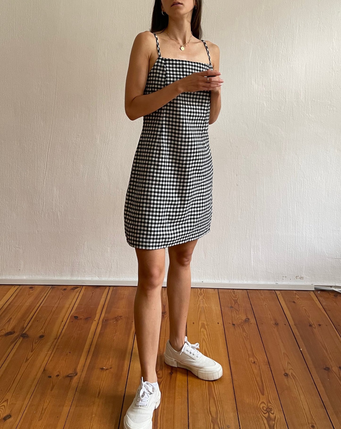 Gingham Cotton Straight Neck Dress Size S-M