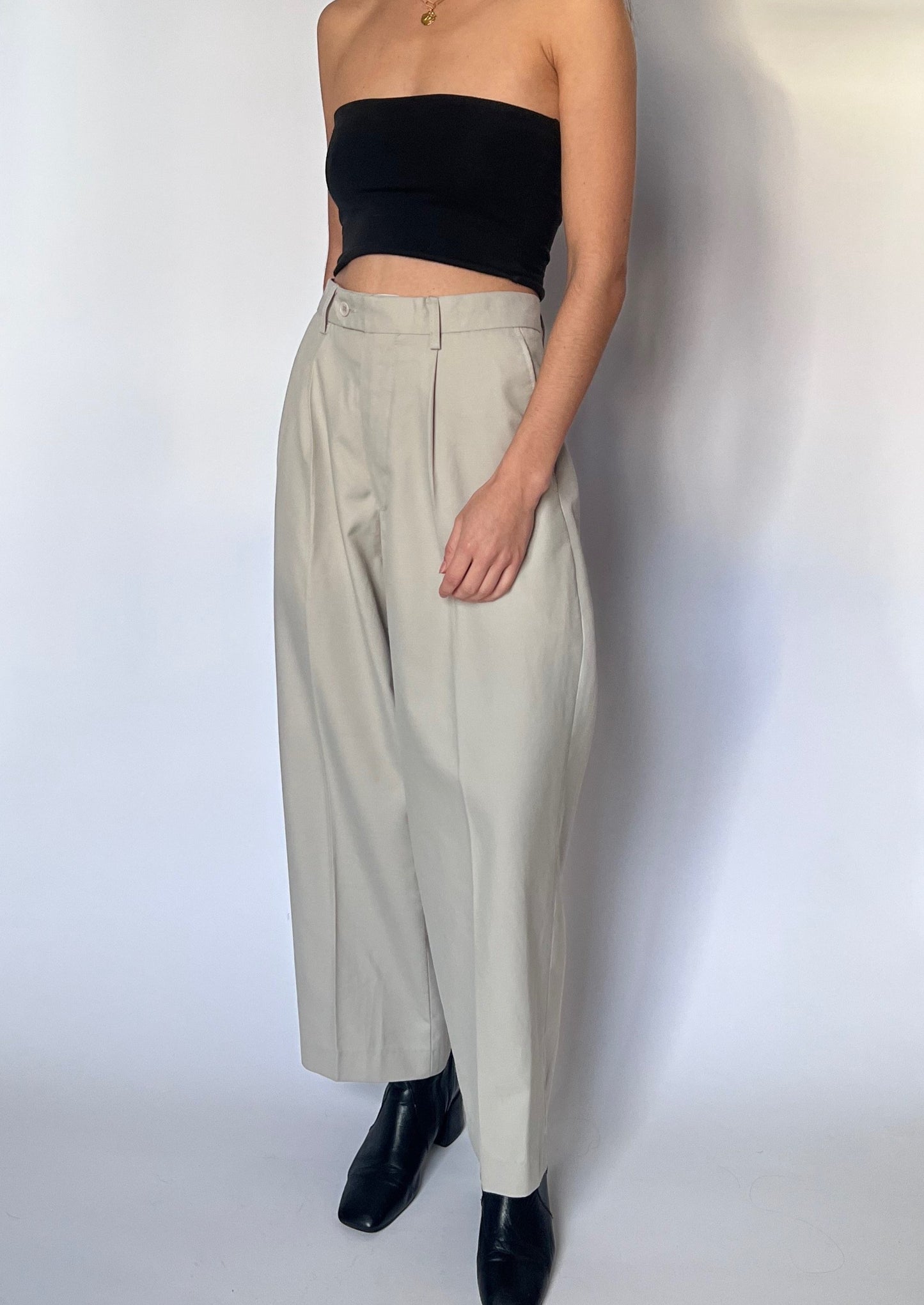 Cream Pleated Culottes W'32"