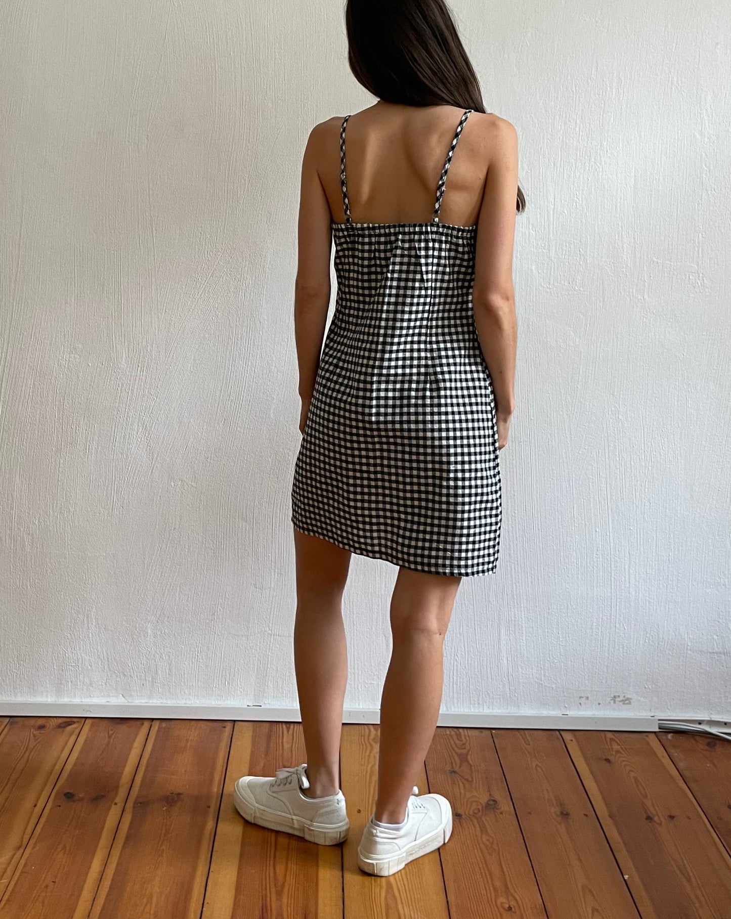 Gingham Cotton Straight Neck Dress Size S-M