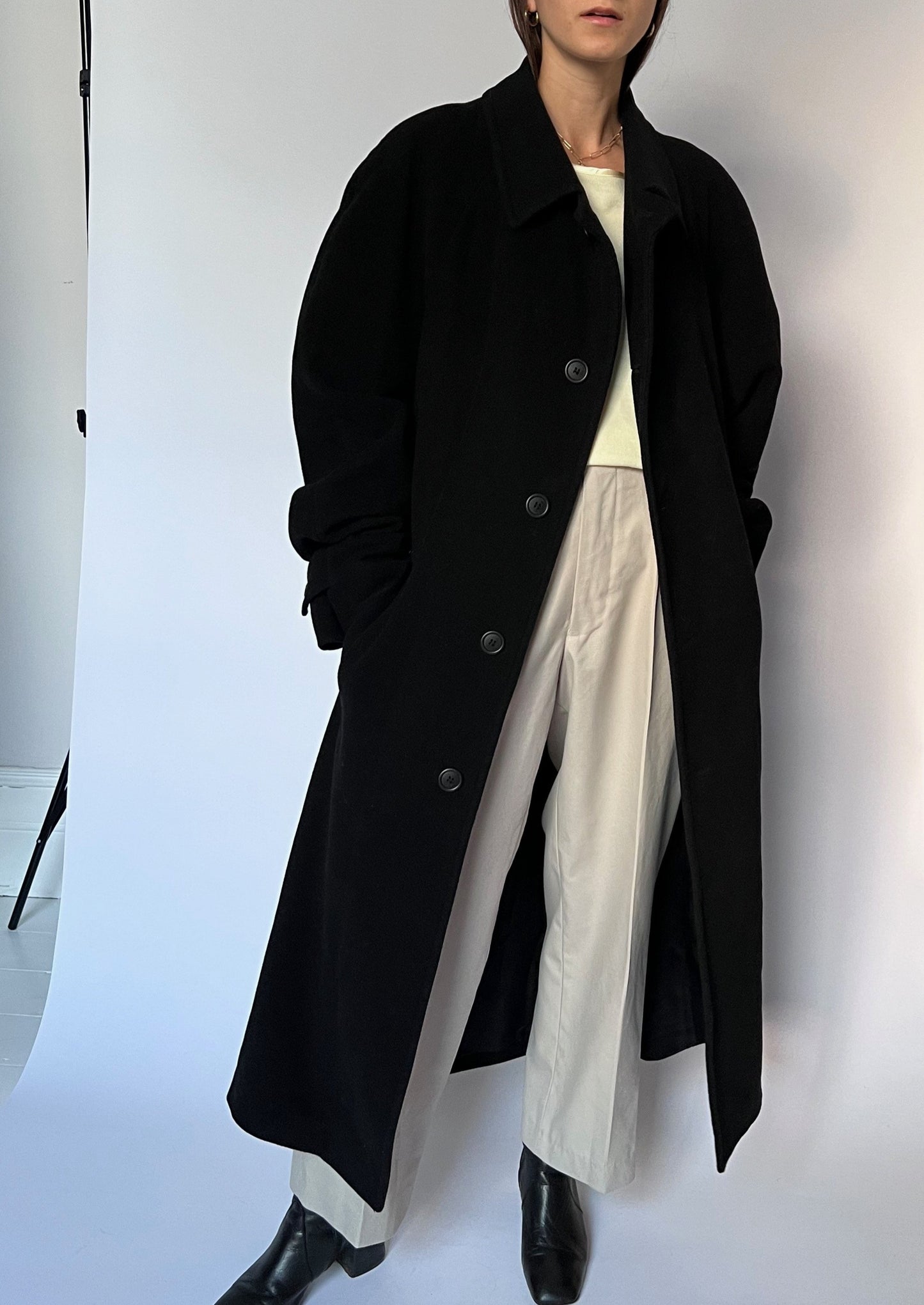 Black Wool Wrap Coat S/M