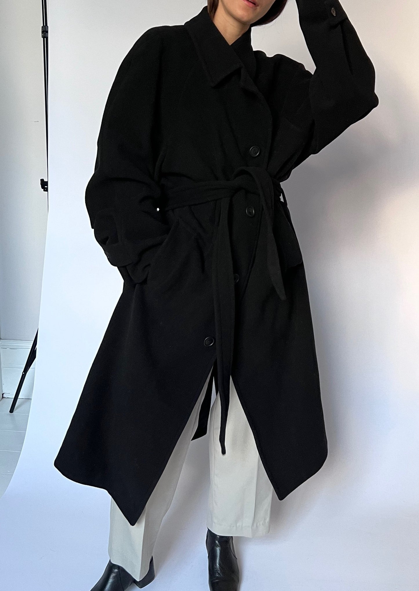 Black Wool Wrap Coat S/M