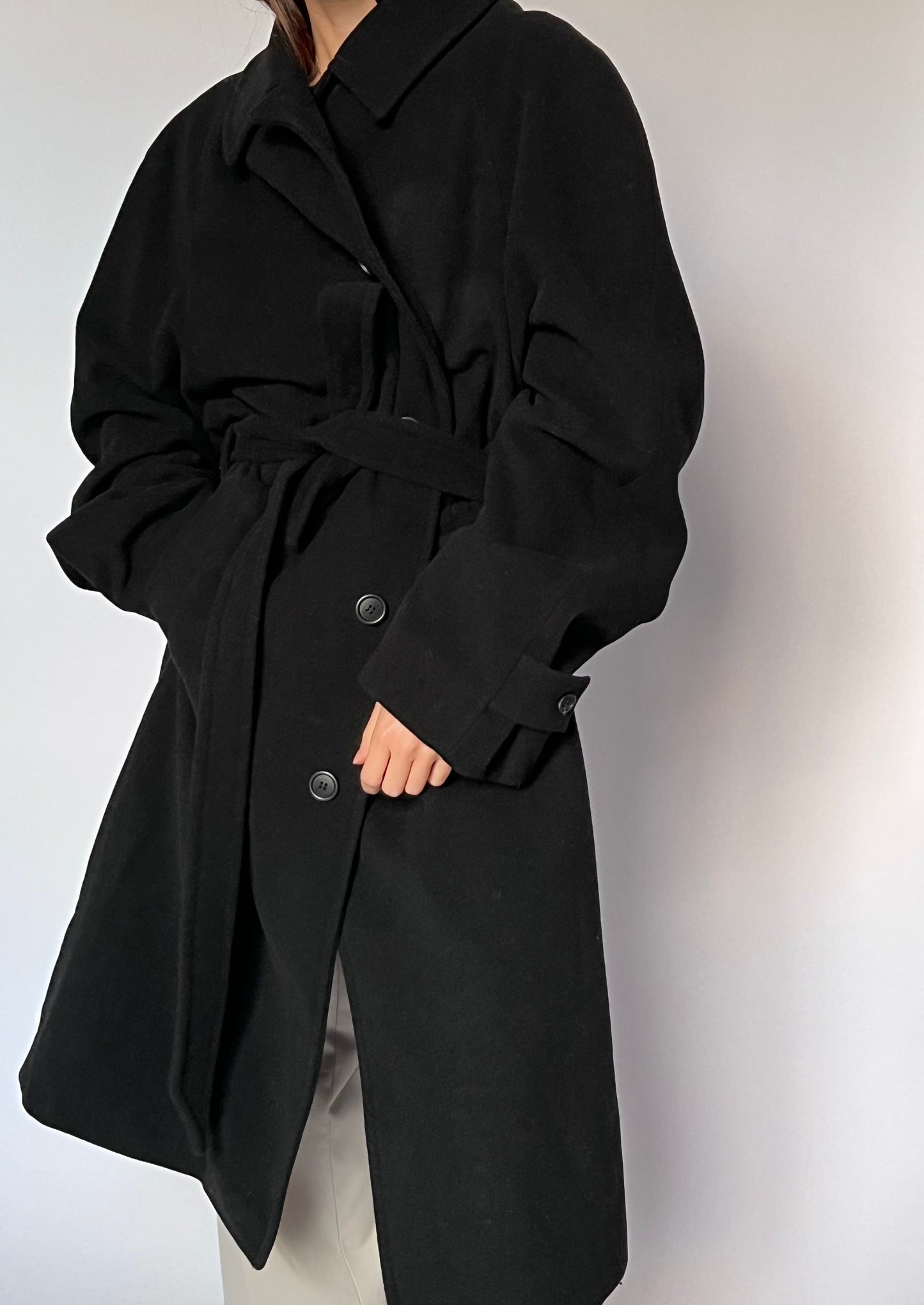 Black Wool Wrap Coat S/M