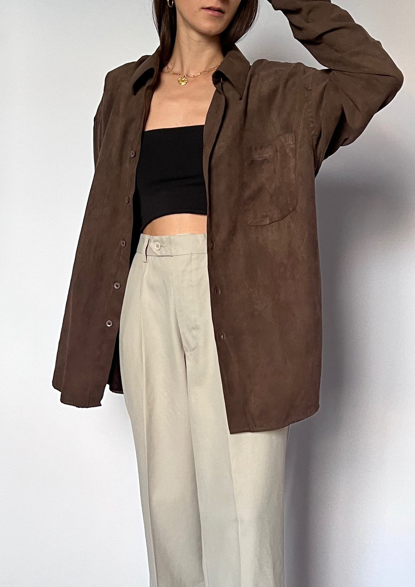 90s Suede Look Brown Shirt M/L