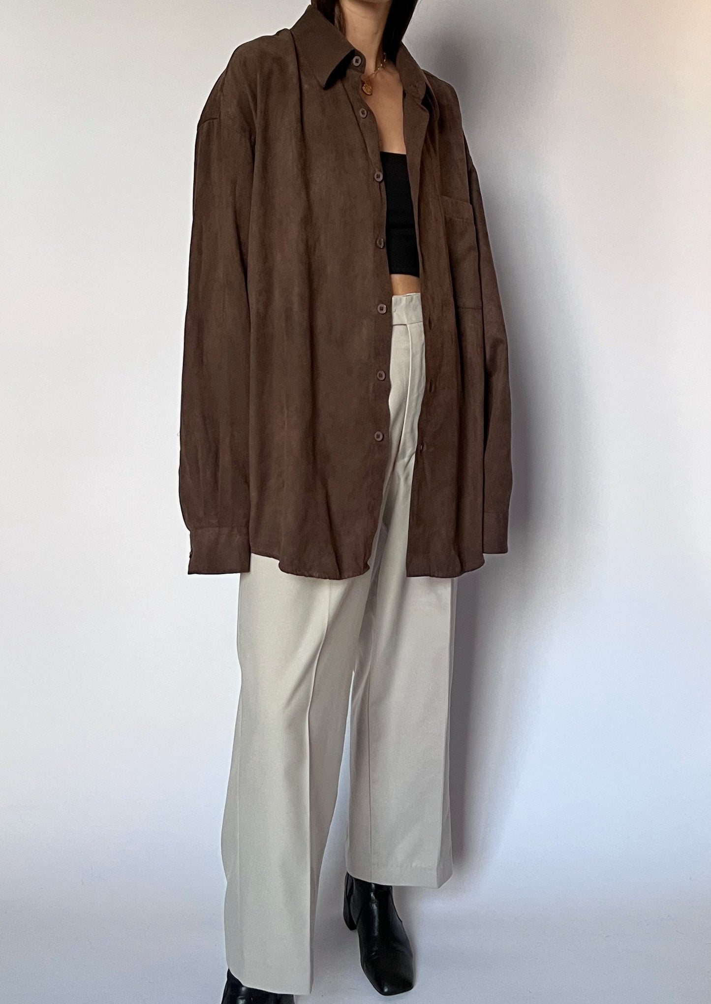 90s Suede Look Brown Shirt M/L