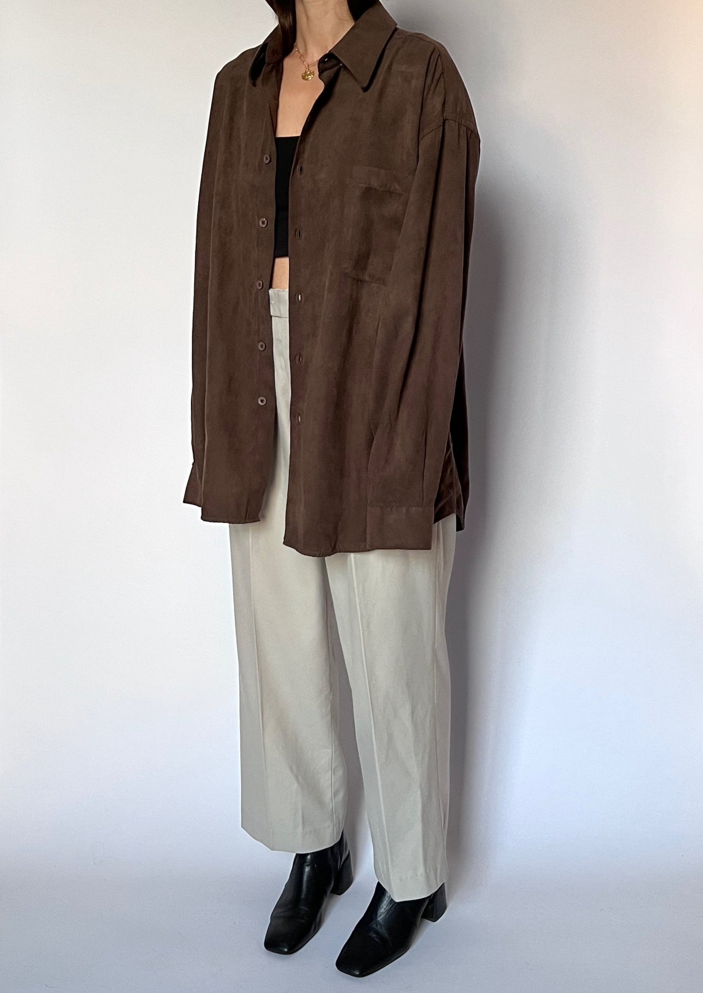 90s Suede Look Brown Shirt M/L