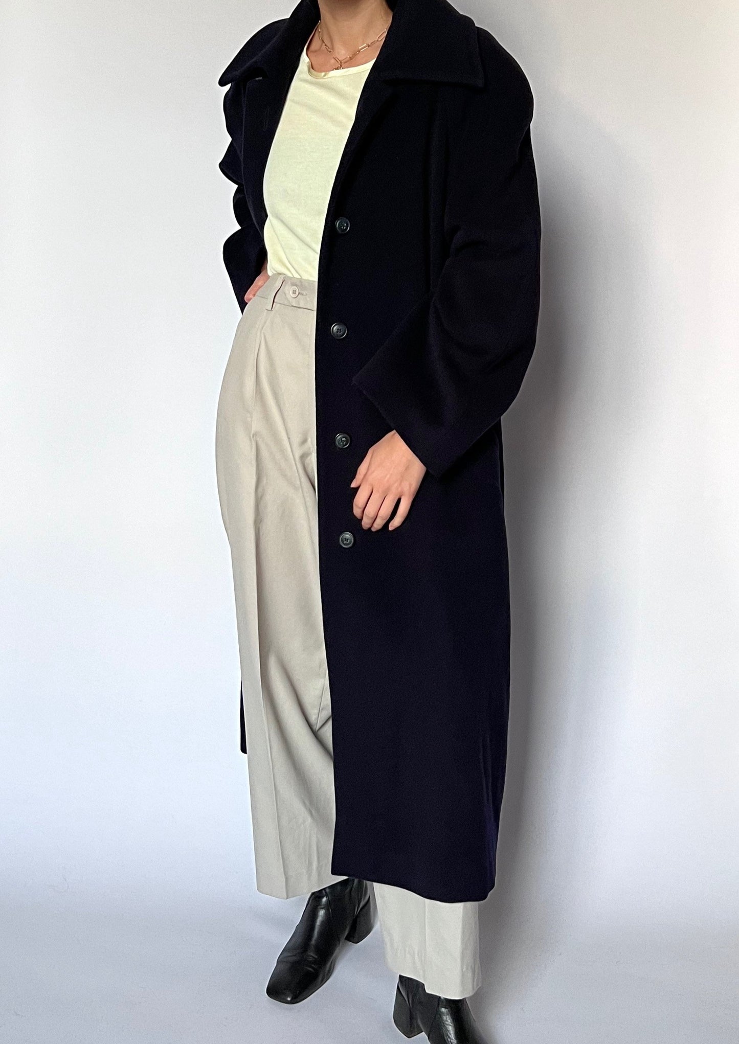 Navy Wool Ankle Grazing Coat S/M