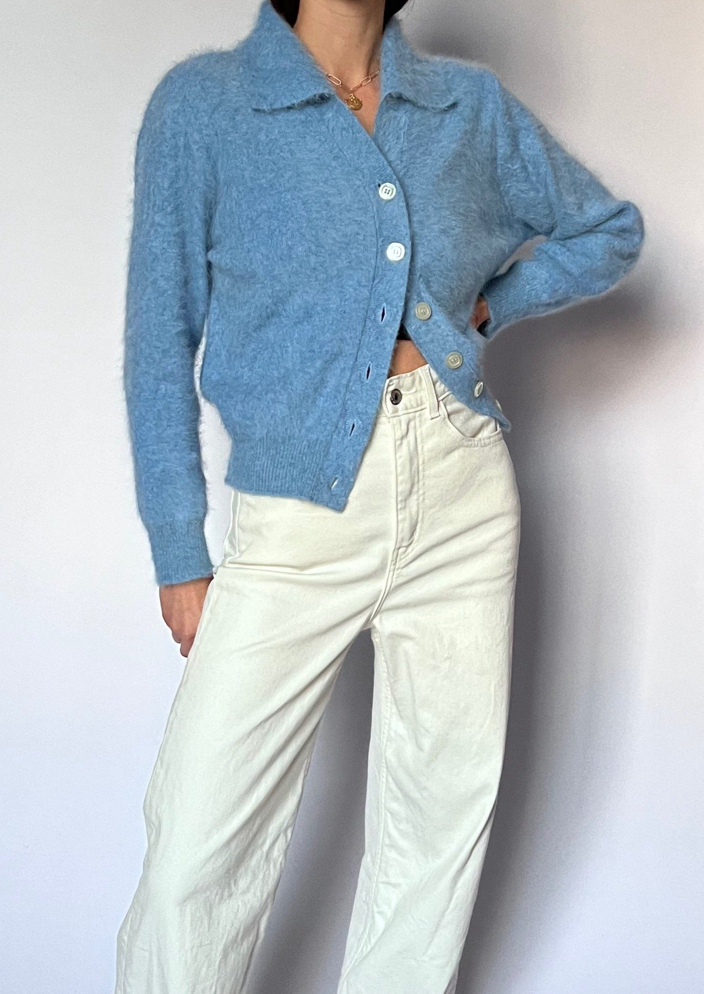 Light Blue Angora Cropped Cardigan XS/S