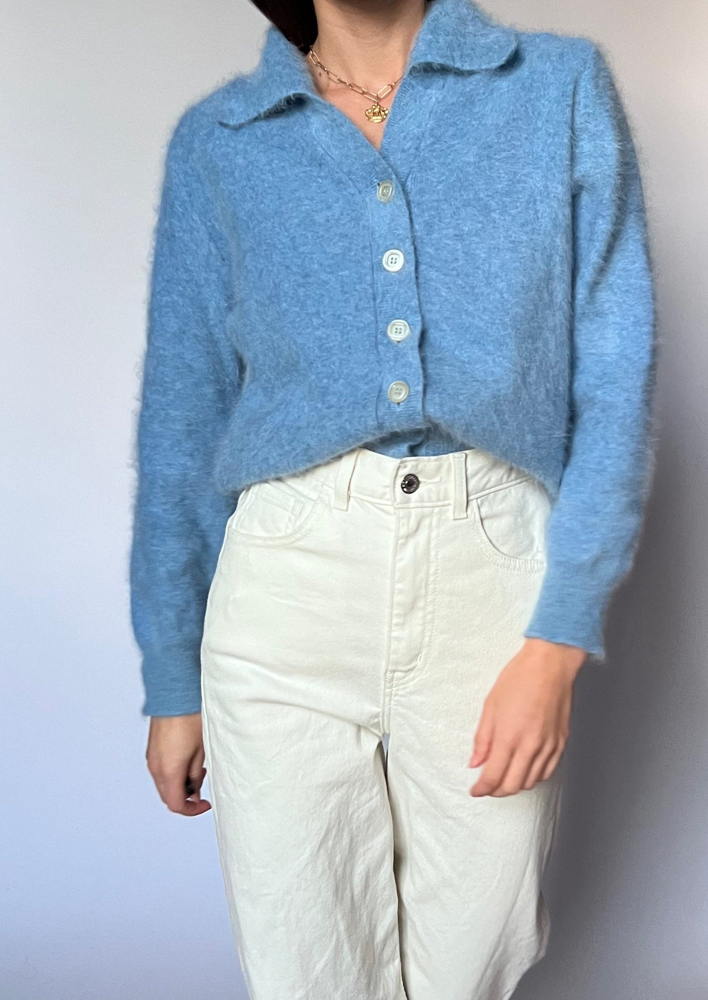 Light Blue Angora Cropped Cardigan XS/S