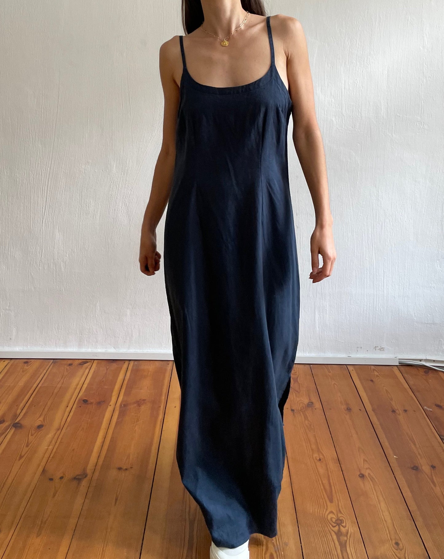 Vintage 90s Minimal Linen Maxi Dress Size M