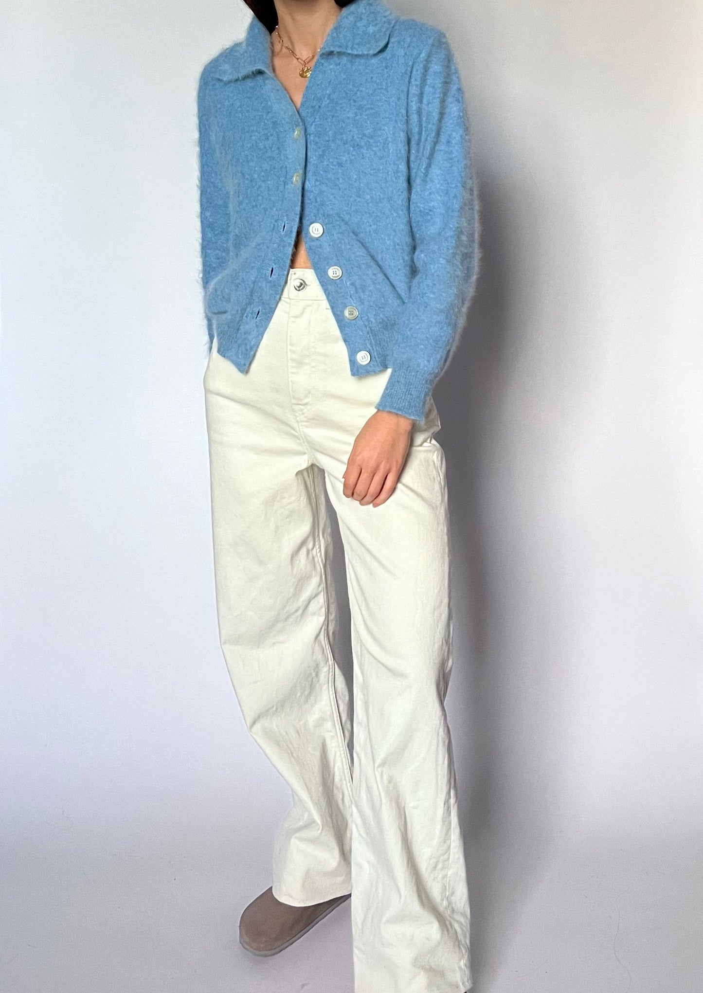 Light Blue Angora Cropped Cardigan XS/S