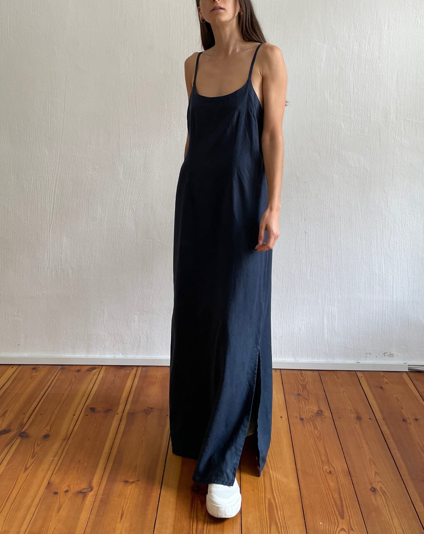 Vintage 90s Minimal Linen Maxi Dress Size M