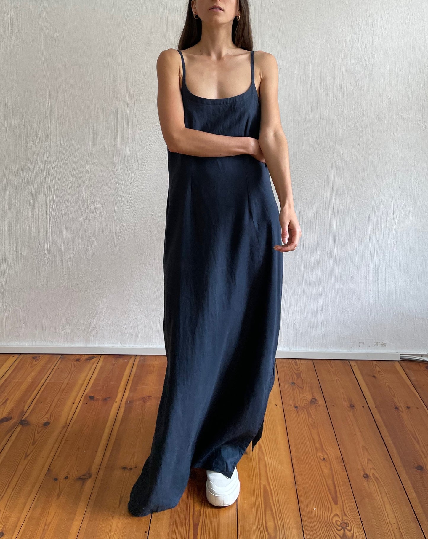 Vintage 90s Minimal Linen Maxi Dress Size M