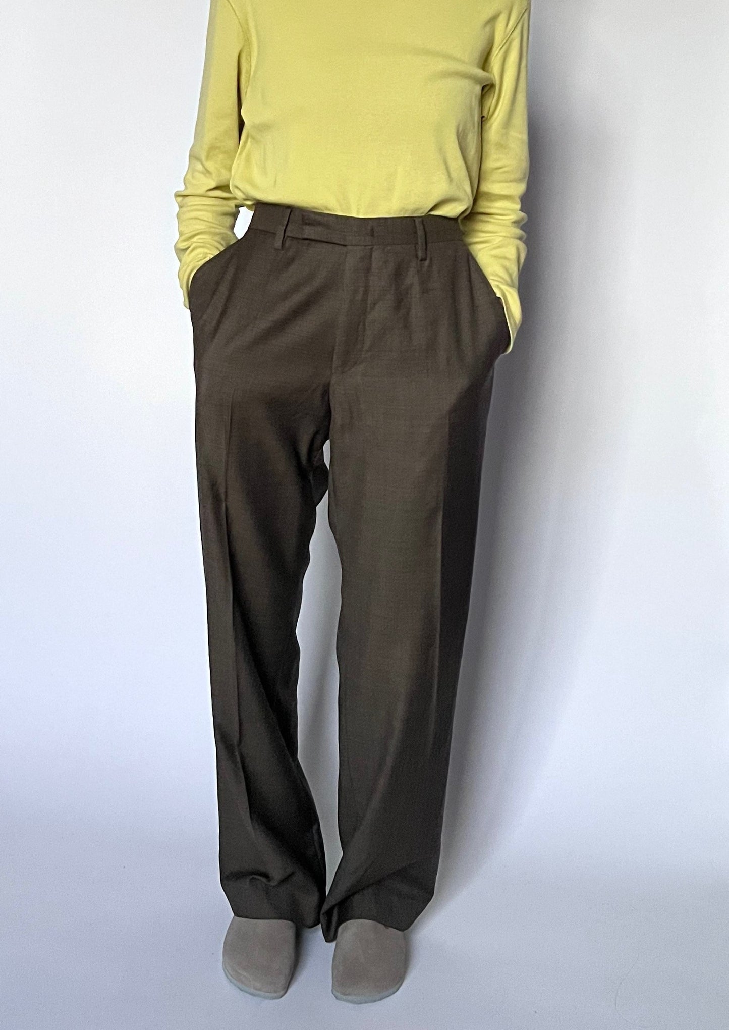 Wool Brown Pleated Trousers W'34"