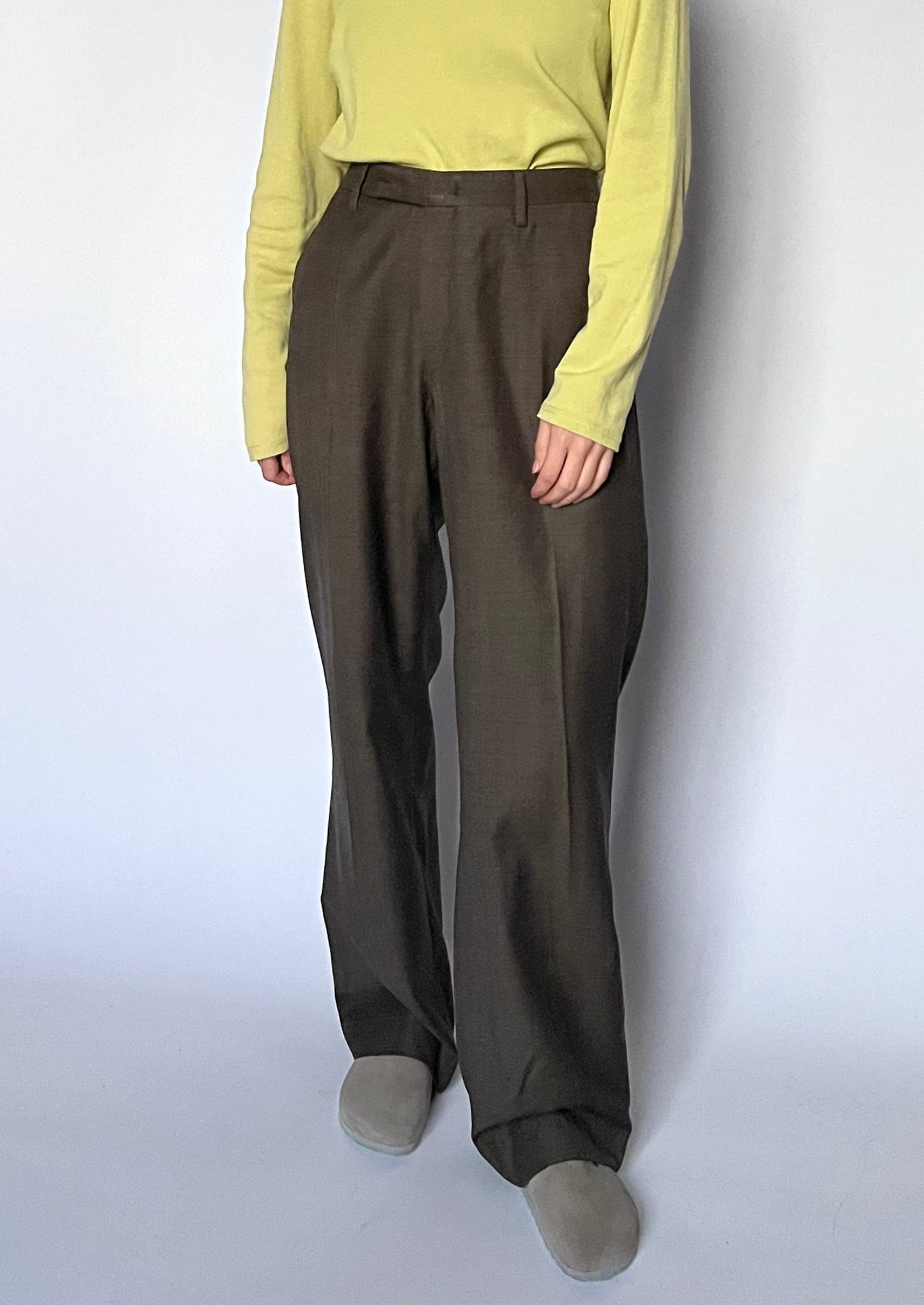 Wool Brown Pleated Trousers W'34"