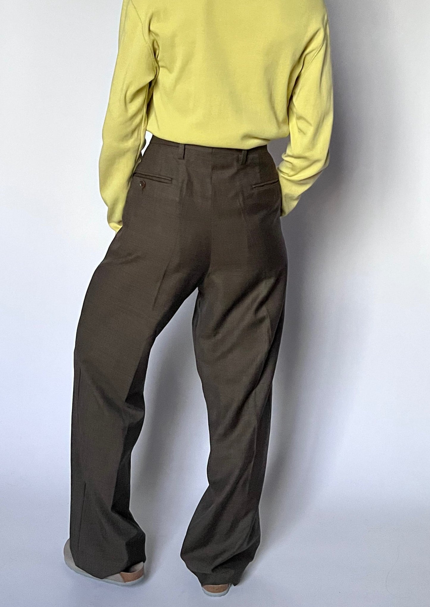 Wool Brown Pleated Trousers W'34"