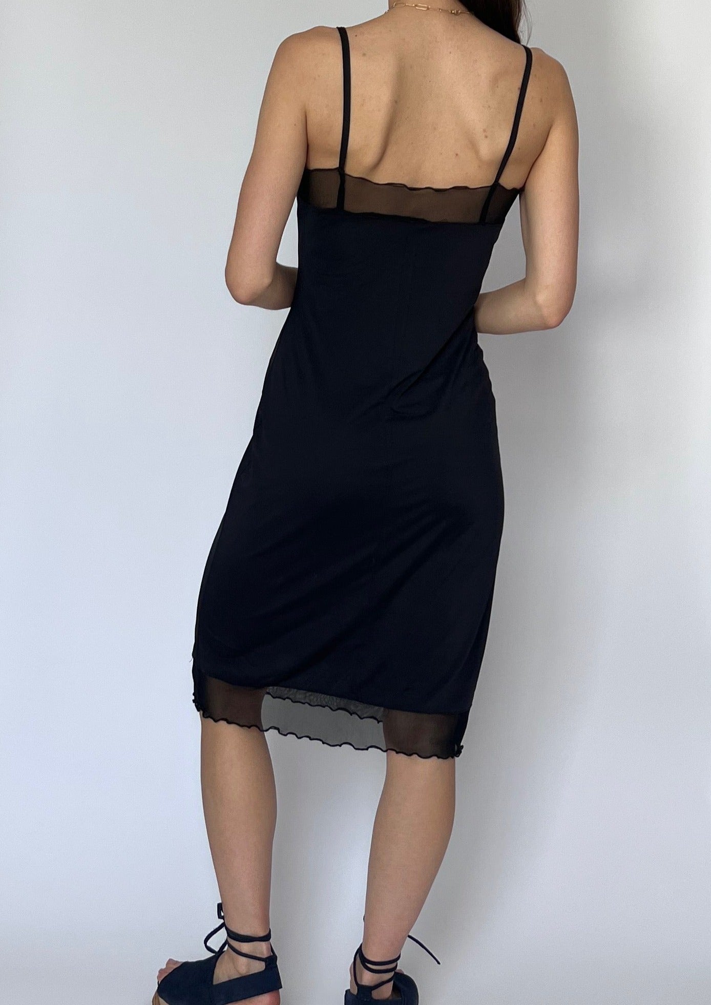 90s Fitted Mesh Slip Dress XS S