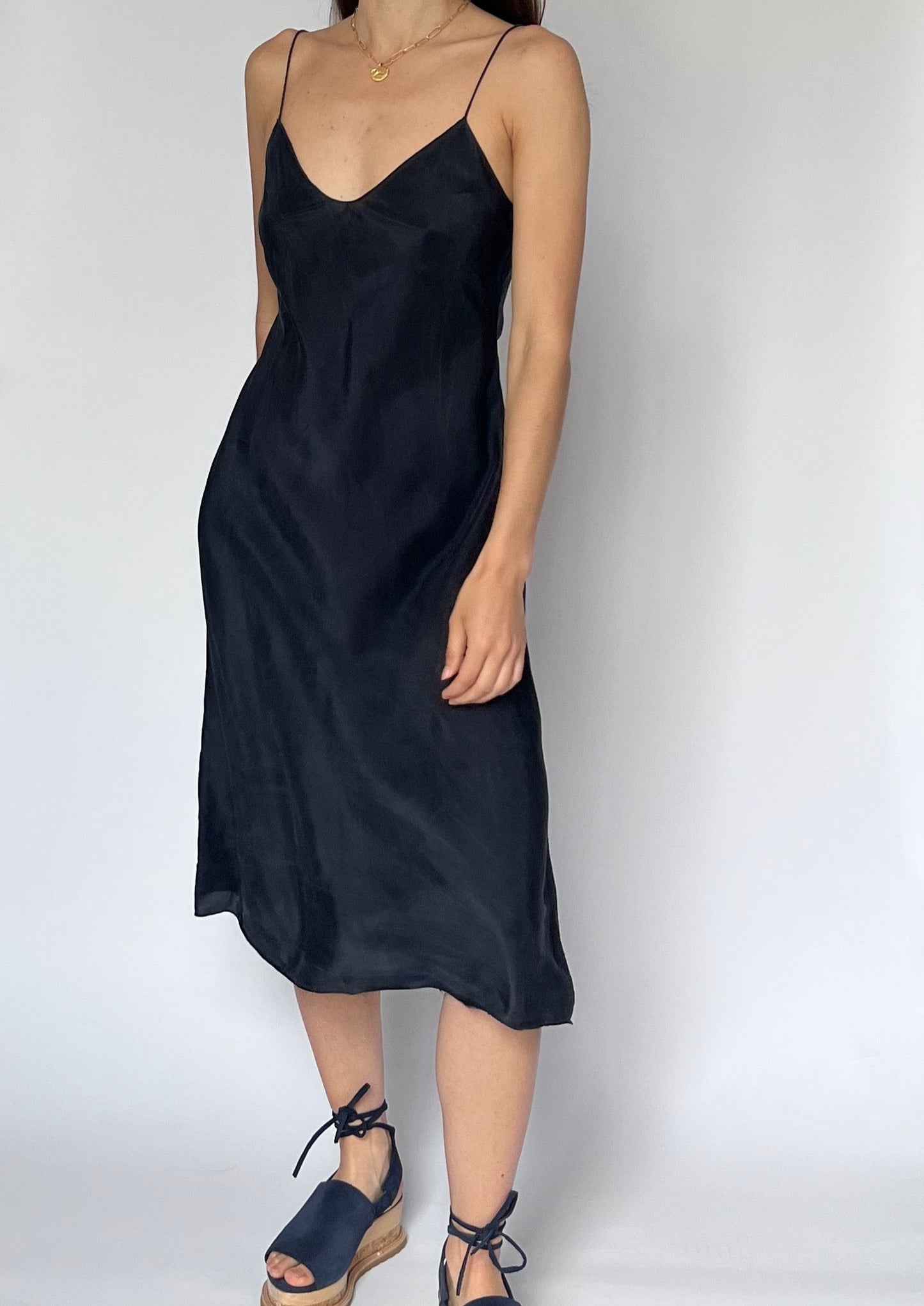 90s Ralph Lauren Silk Navy Slip Dress XS/S