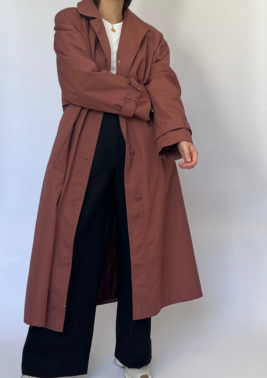 Vintage Burgundy Padded Trench Coat S/M/L