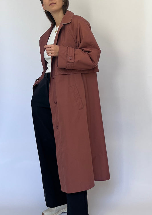 Vintage Burgundy Padded Trench Coat S/M/L