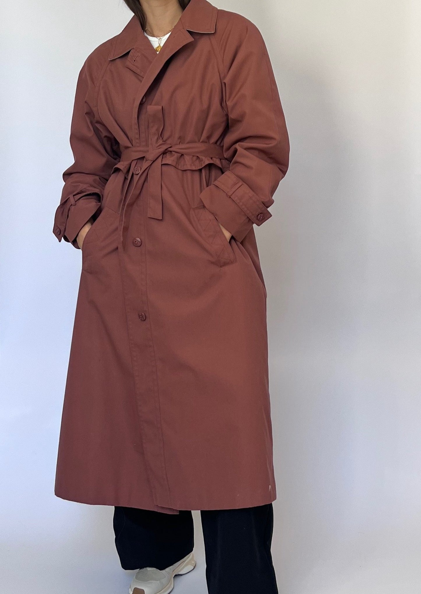 Vintage Burgundy Padded Trench Coat S/M/L