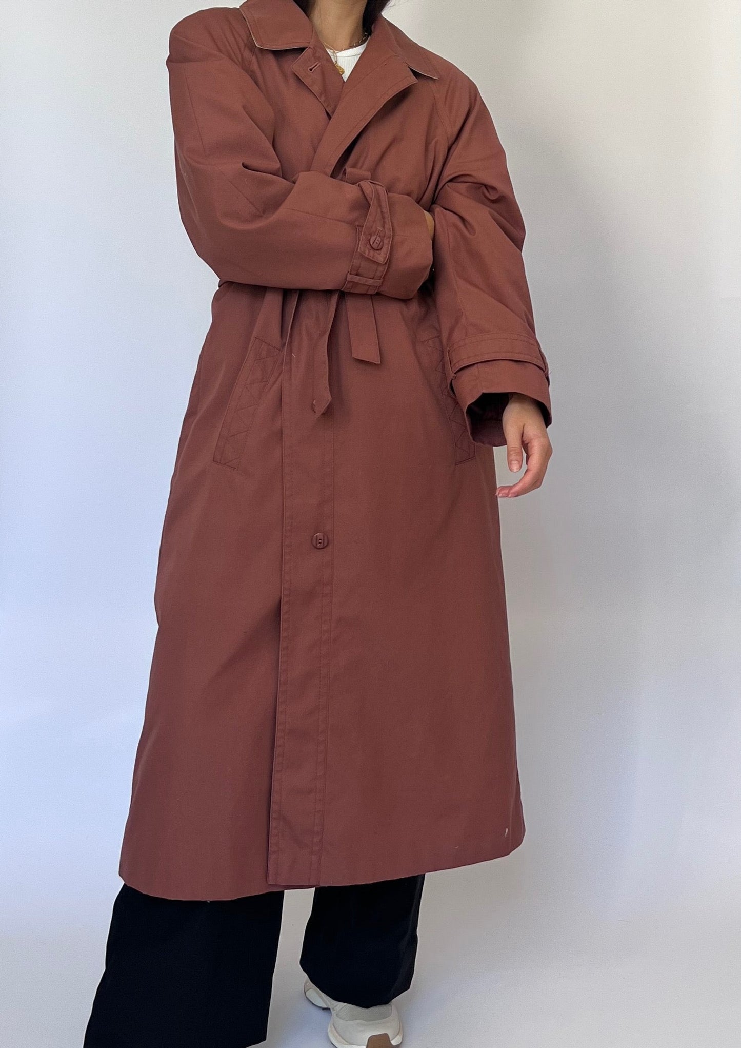 Vintage Burgundy Padded Trench Coat S/M/L