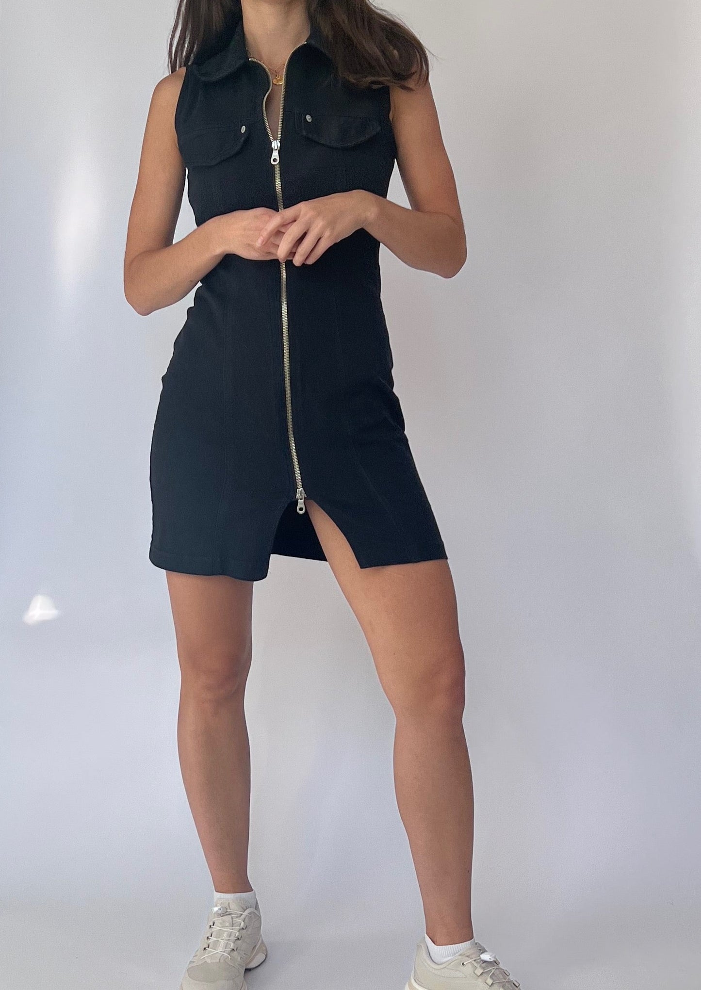 Vintage 90s Black Zip Mini Dress XS/S