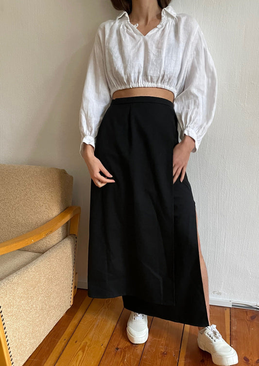 Vintage Wrap Wool Maxi Skirt w/ Side Split XS