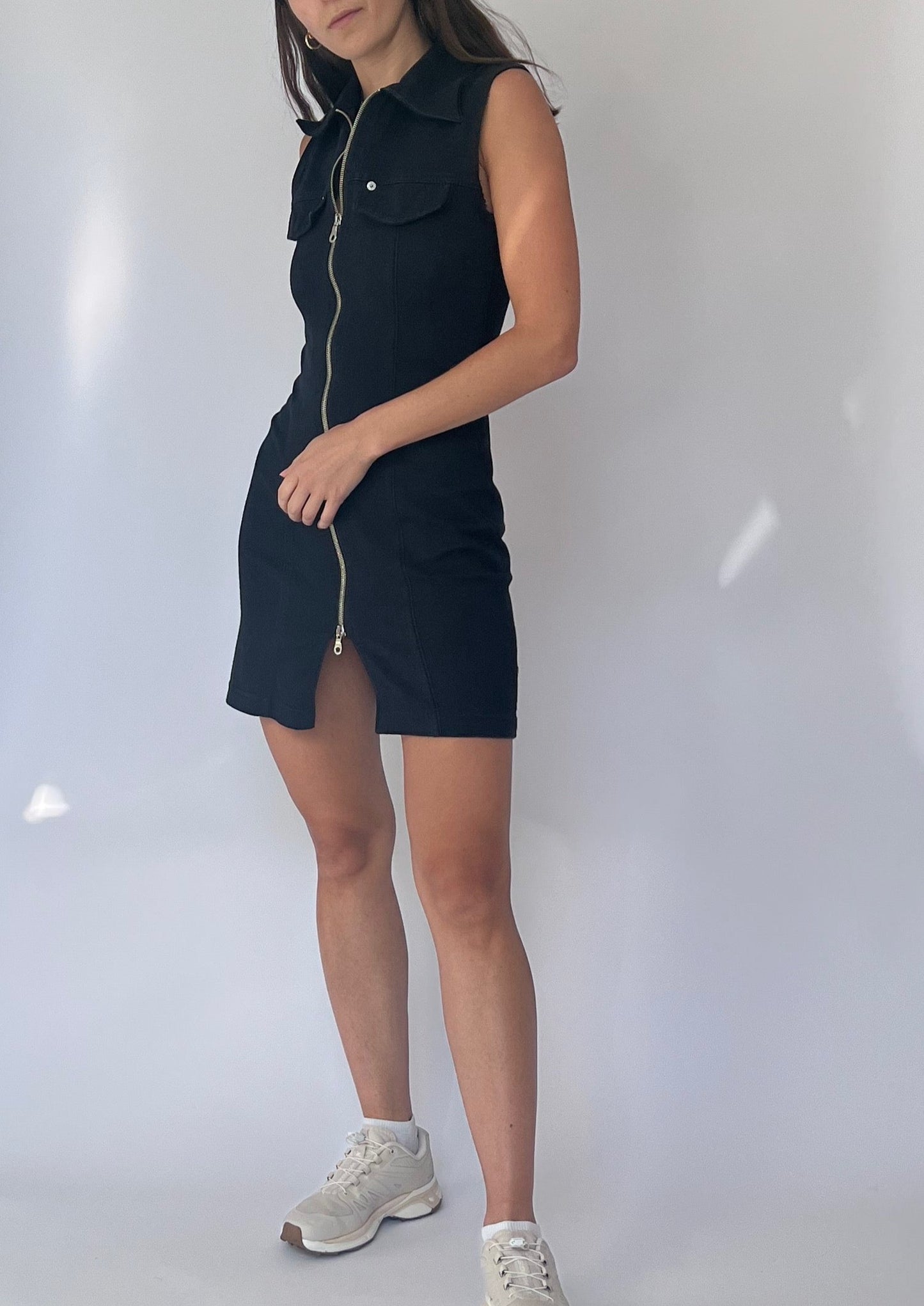 Vintage 90s Black Zip Mini Dress XS/S