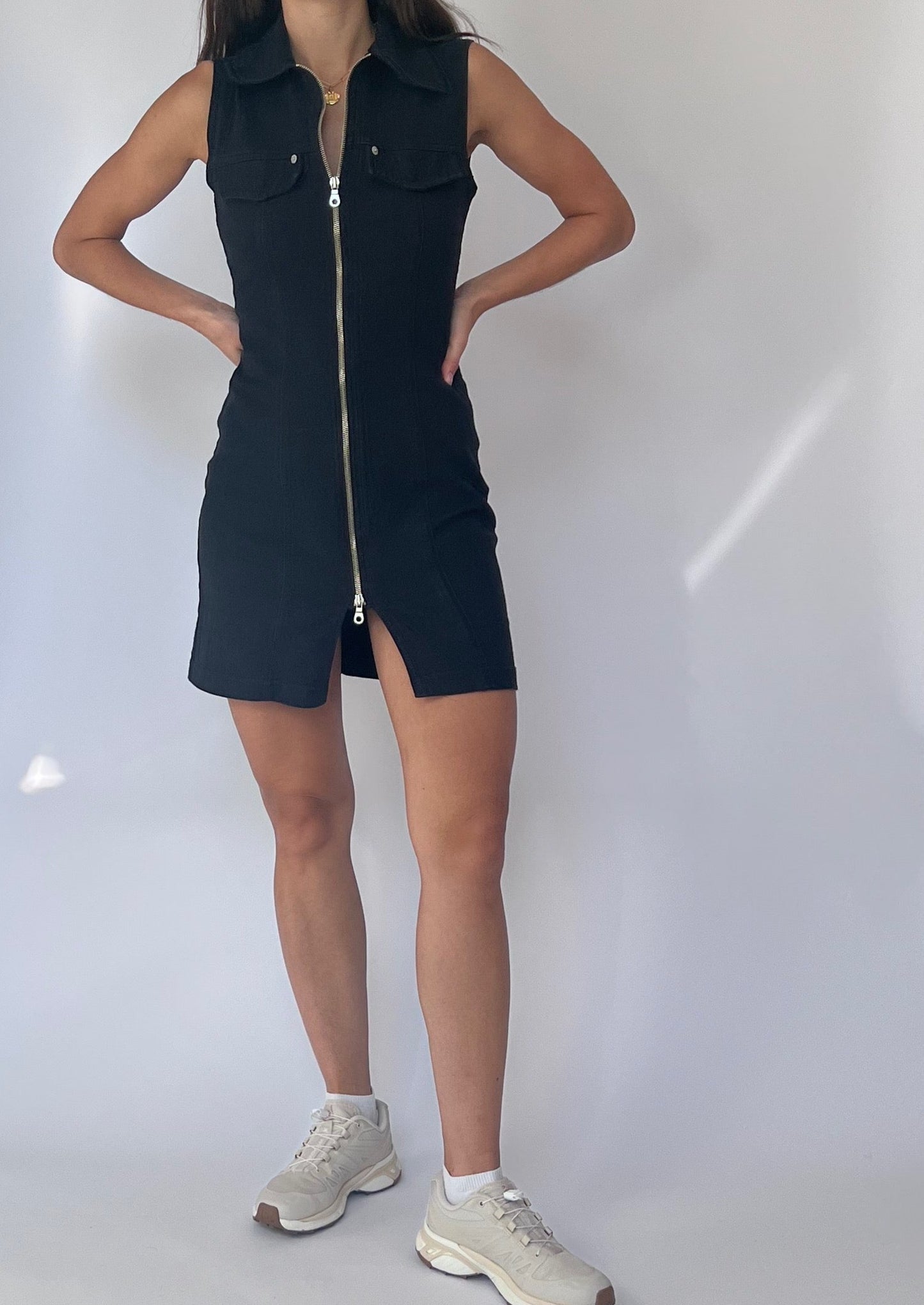 Vintage 90s Black Zip Mini Dress XS/S