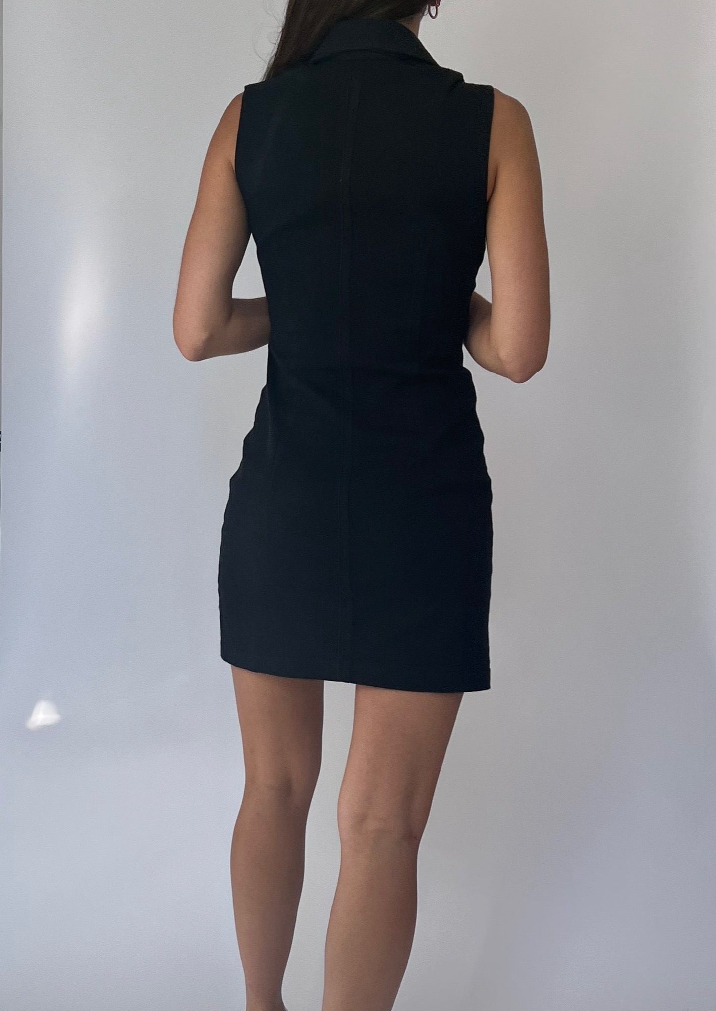 Vintage 90s Black Zip Mini Dress XS/S