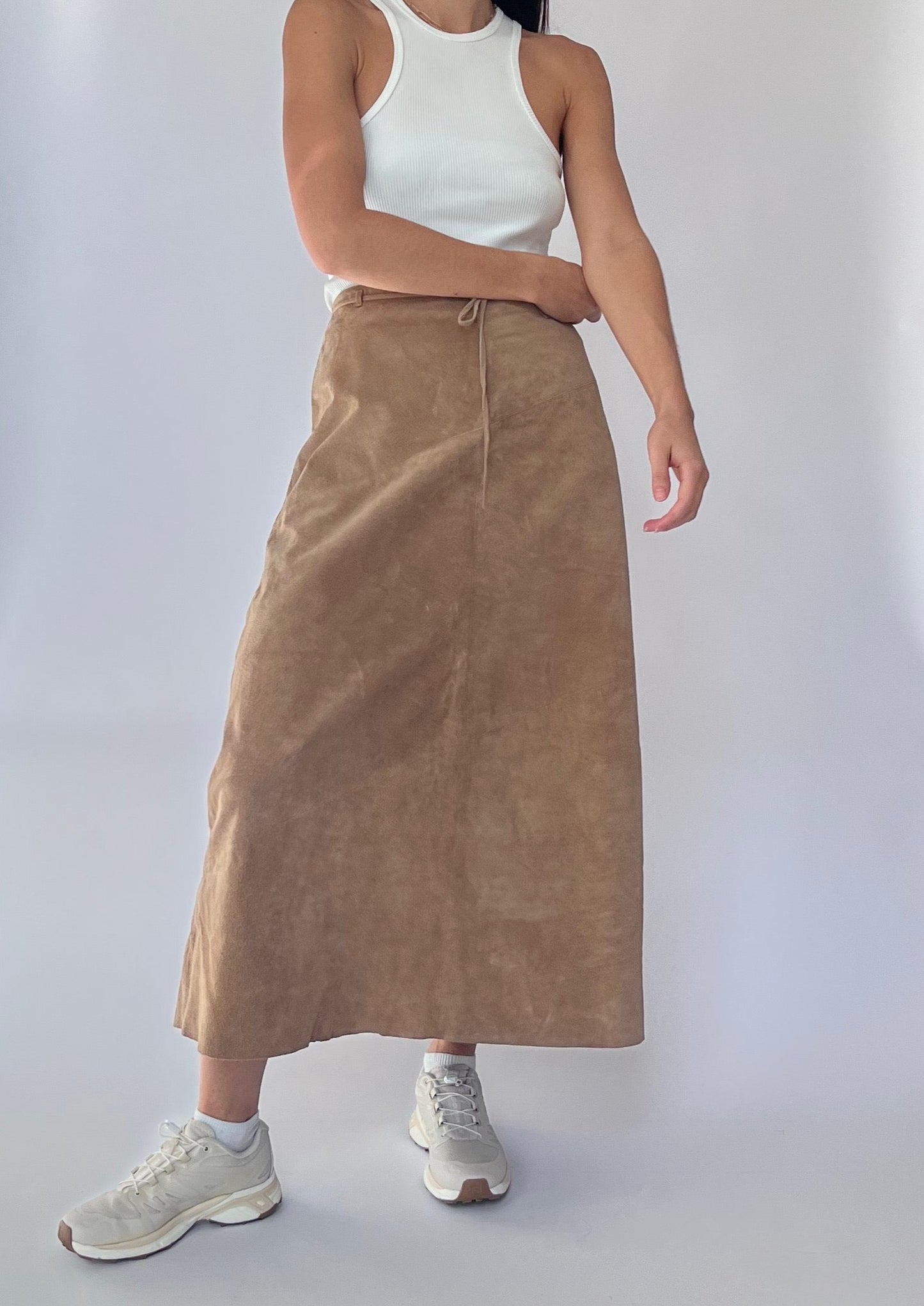 Vintage 70s Suede Neutral Skirt S/M W'30"