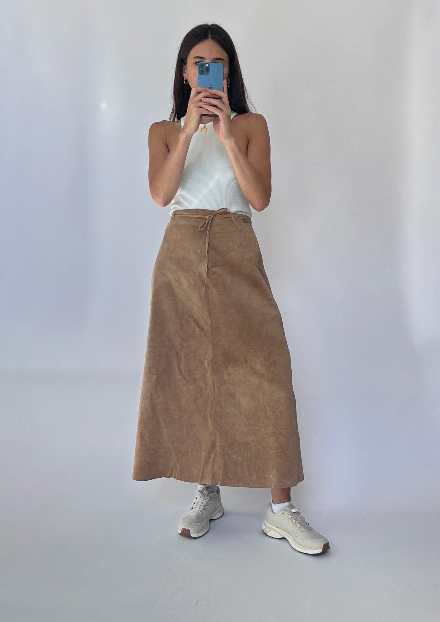 Vintage 70s Suede Neutral Skirt S/M W'30"