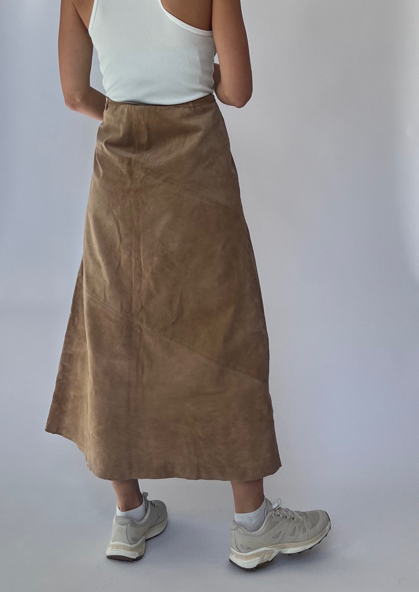 Vintage 70s Suede Neutral Skirt S/M W'30"