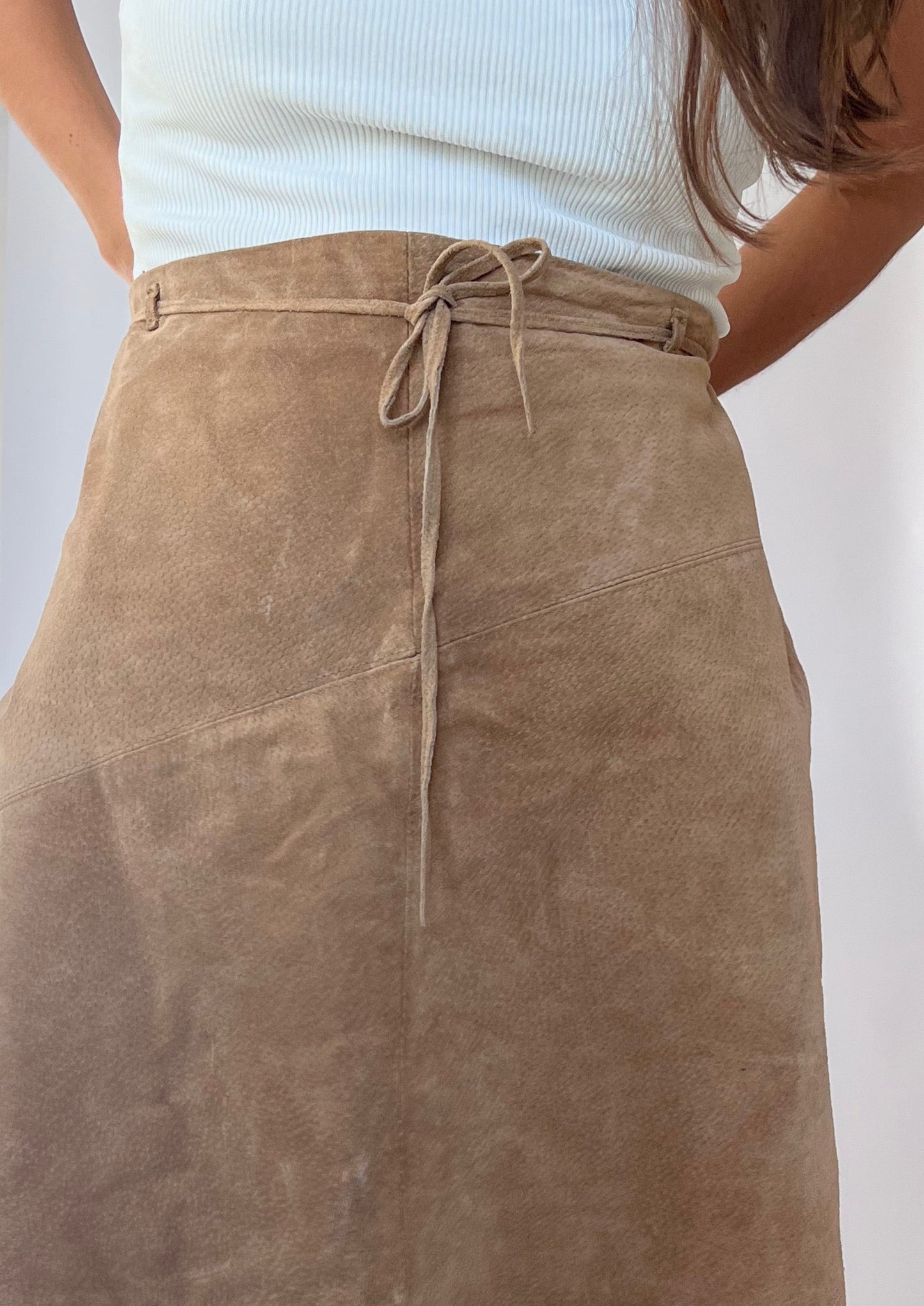 Vintage 70s Suede Neutral Skirt S/M W'30"